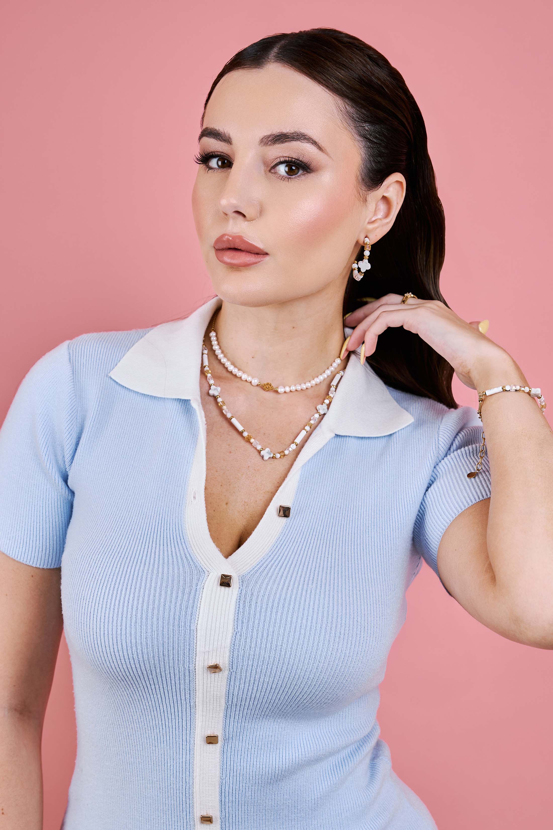 White Howlite Beaded Hoop Earring Set