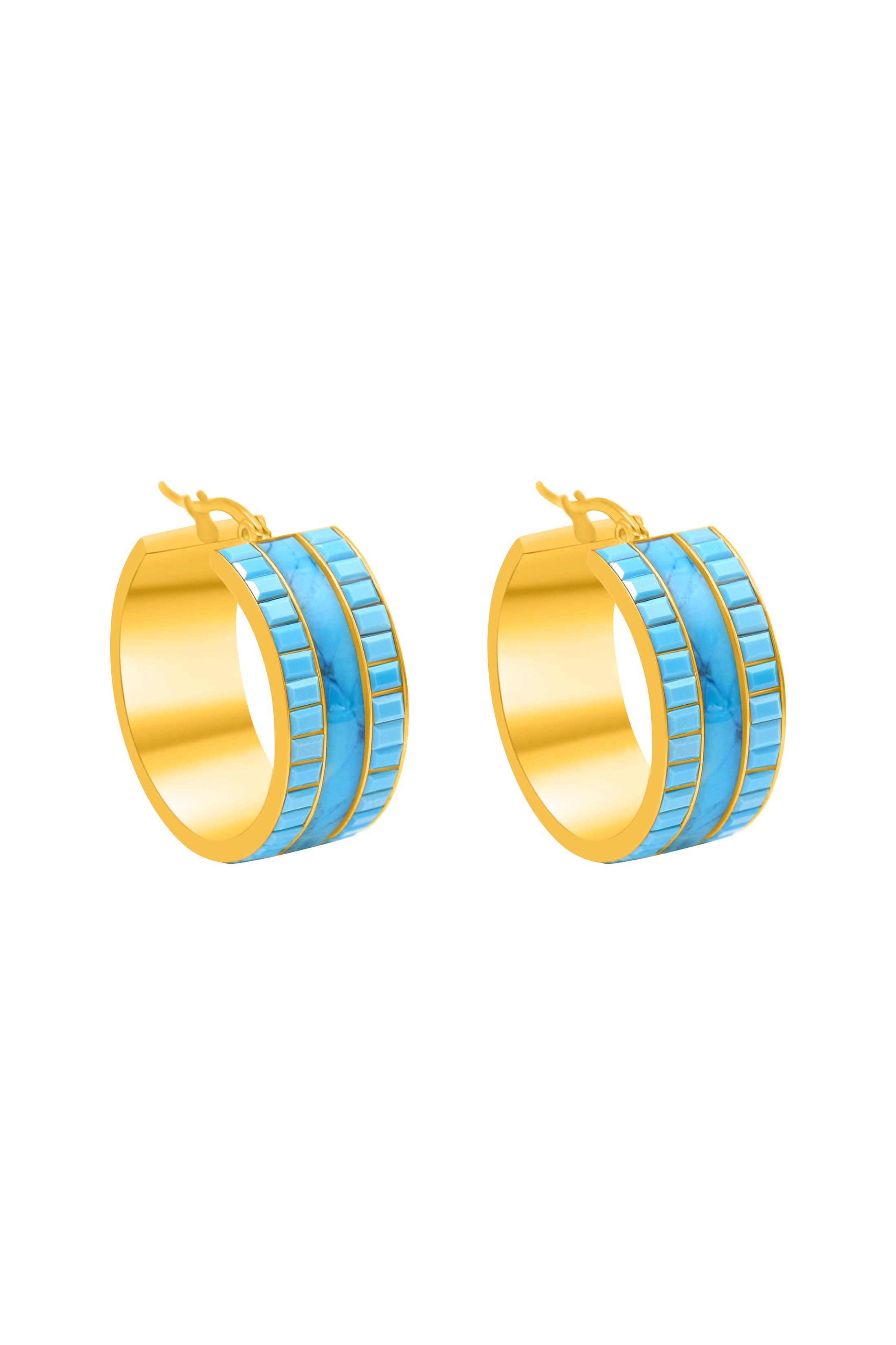 Faniello Turquoise Marble Hoop Earring Set