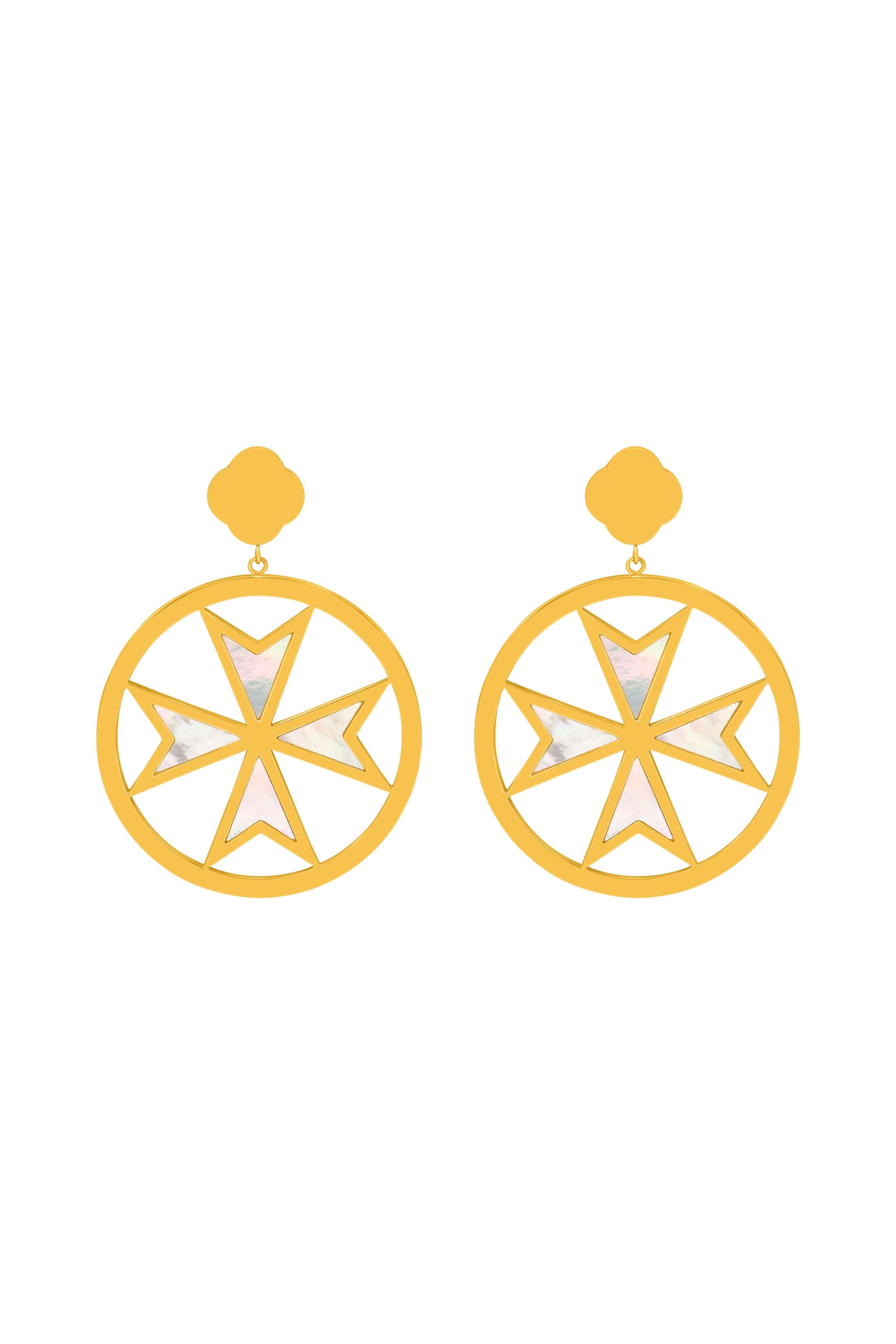 Maltese Cross Madre Perla Earring Set