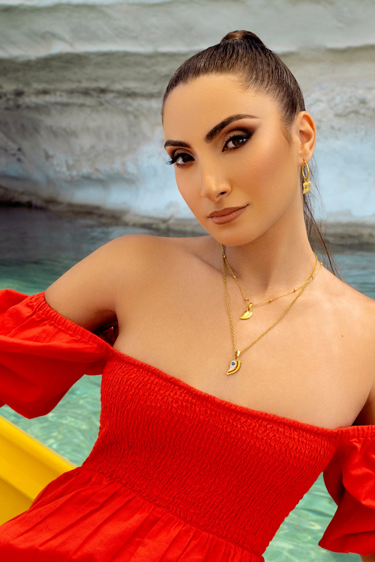 Golden Luzzu Eye Pendant Earring Set