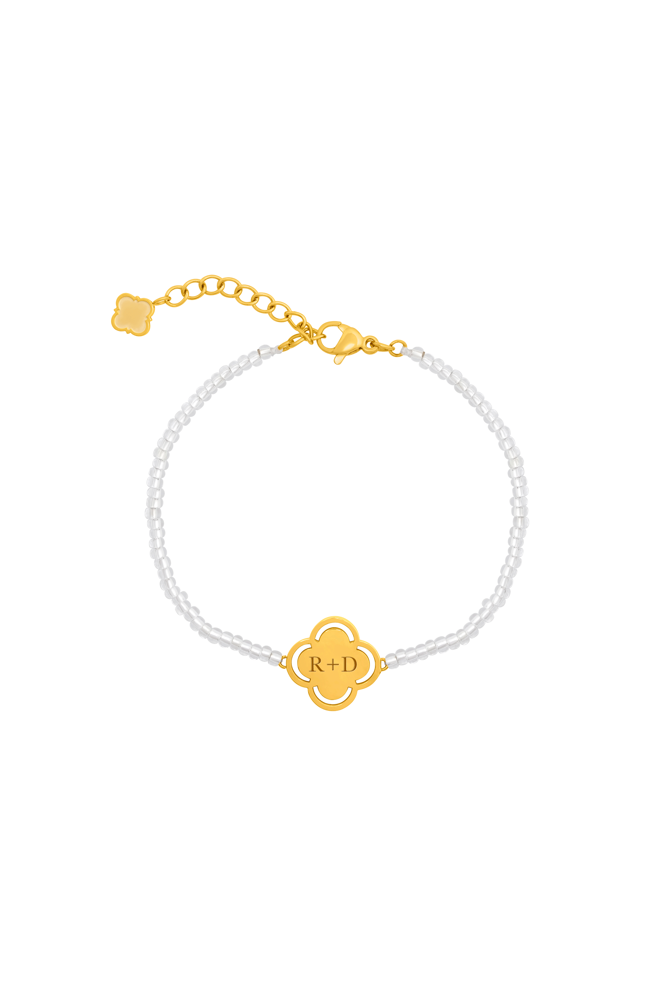 Clear Glass Beaded Engravable Logo Friendship Bracelet