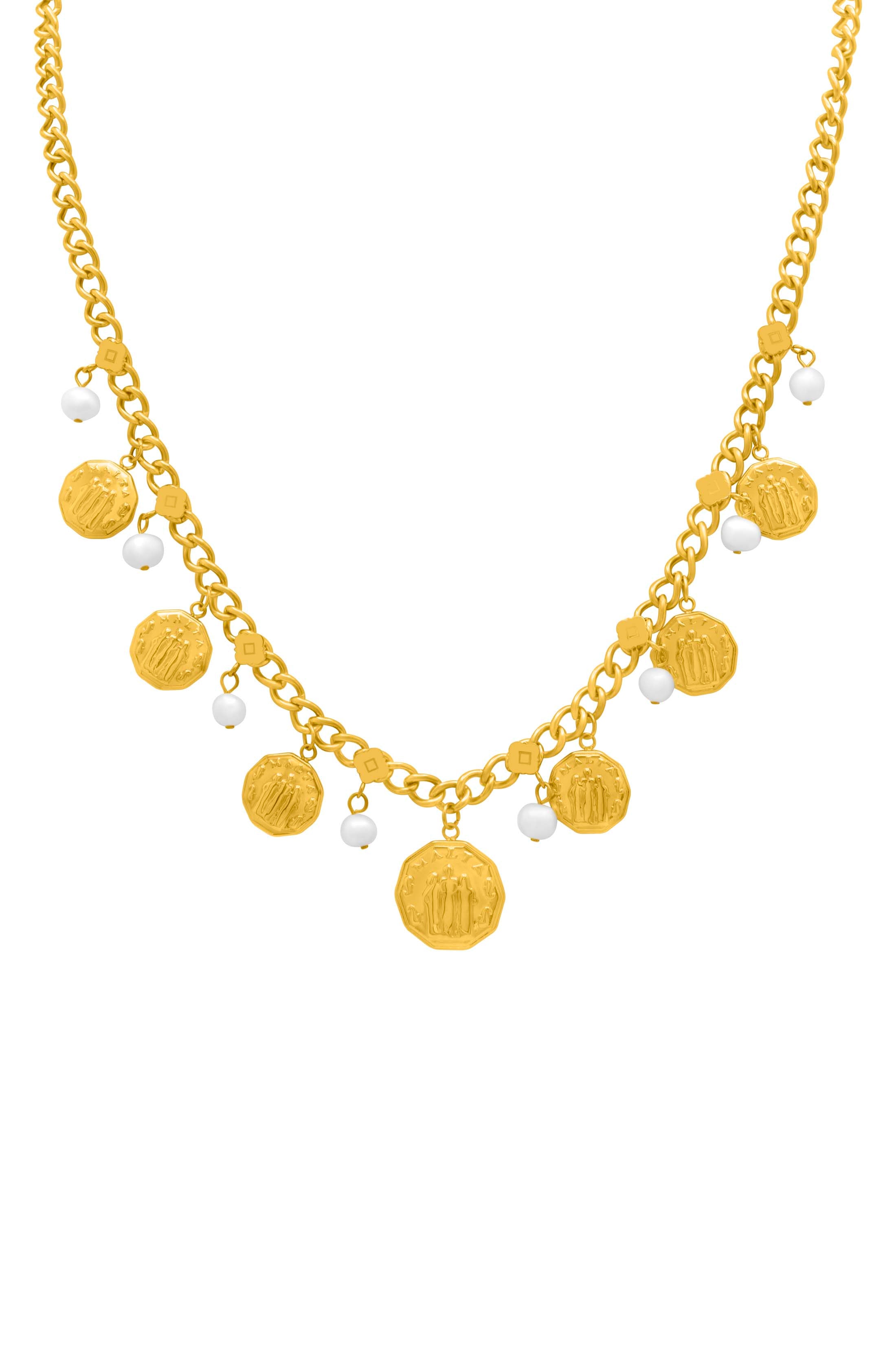 Fortitude, Faith & Hope Coin Freshwater Pearl Charm Bracelet & Necklace Gift Set