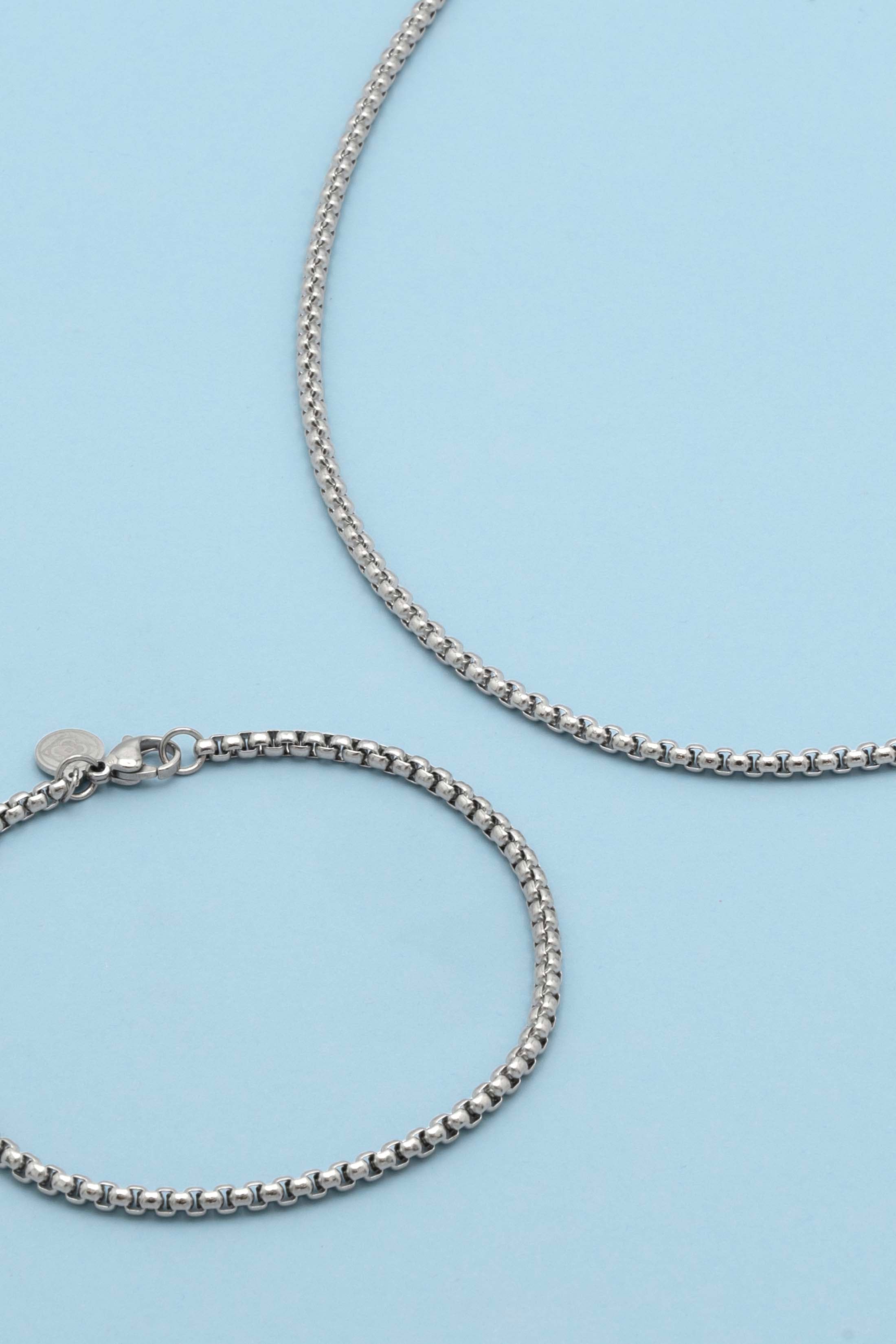 Silver Box Chain Bracelet & Necklace Gift Set