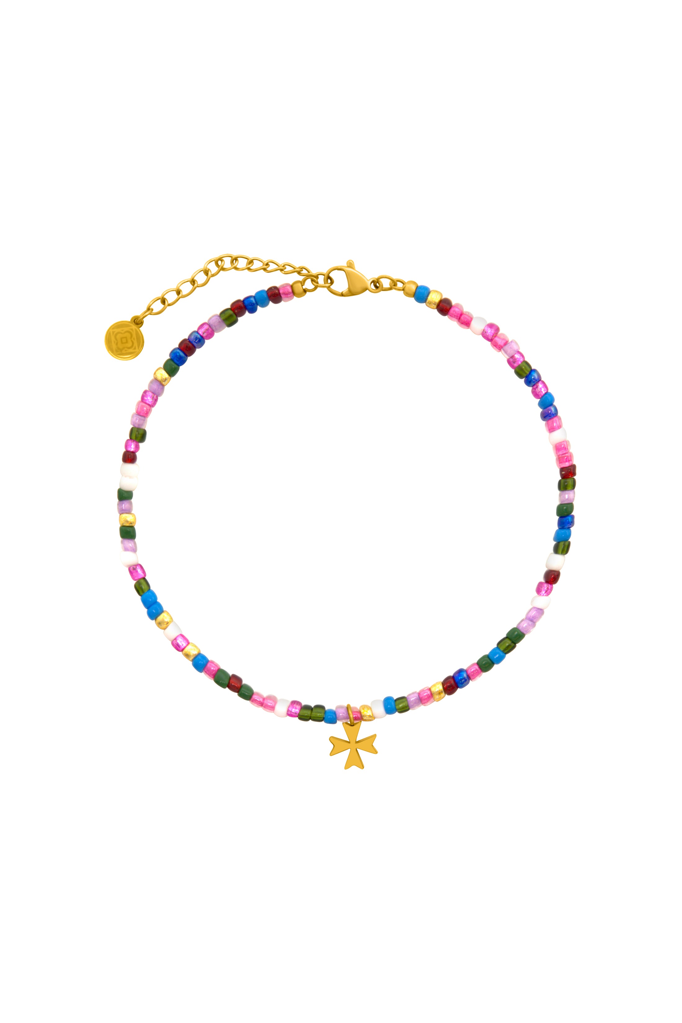 Maltese Cross Multicoloured Beaded Anklet