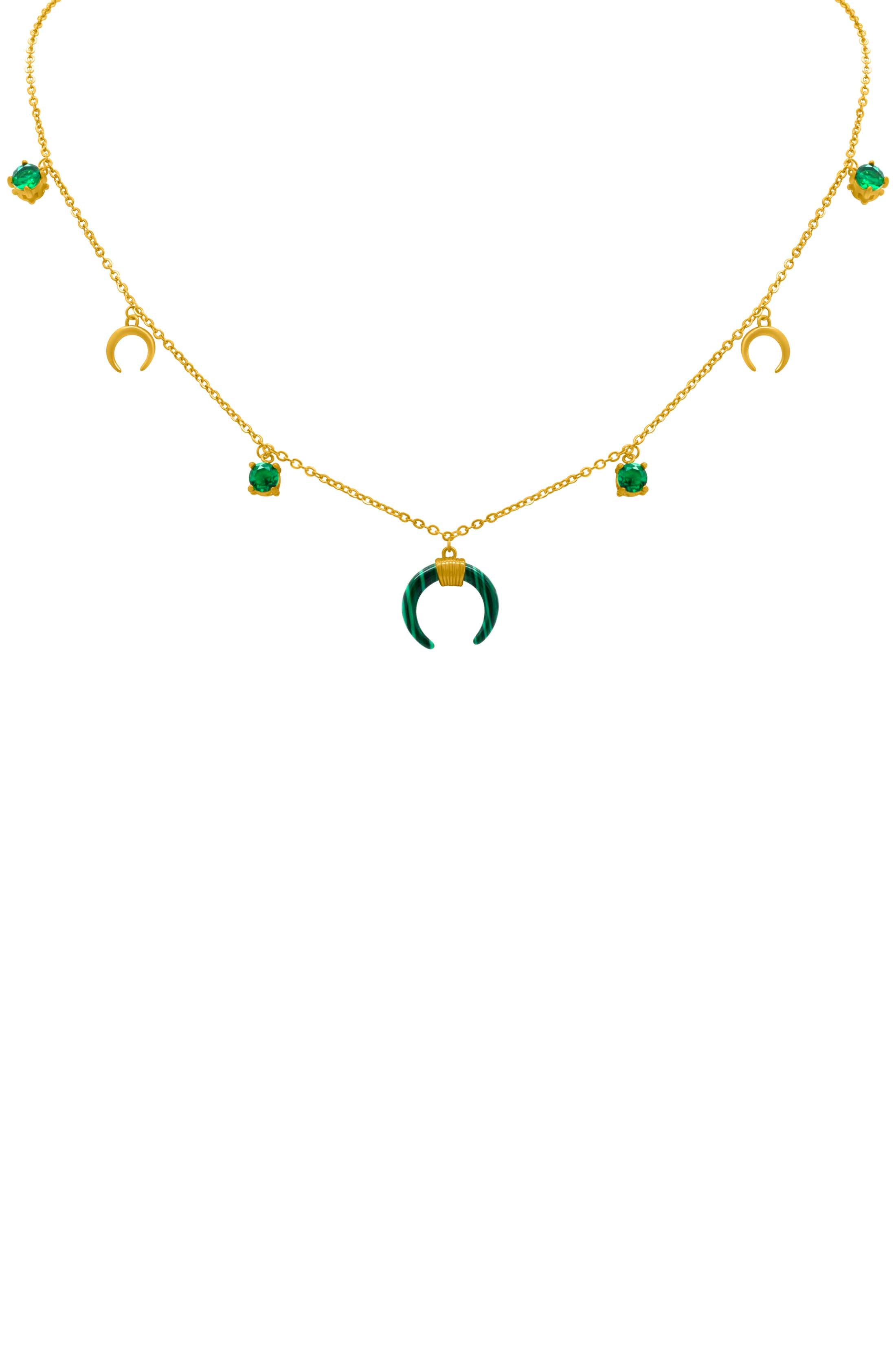 Malachite Crescent Horn Charm Necklace