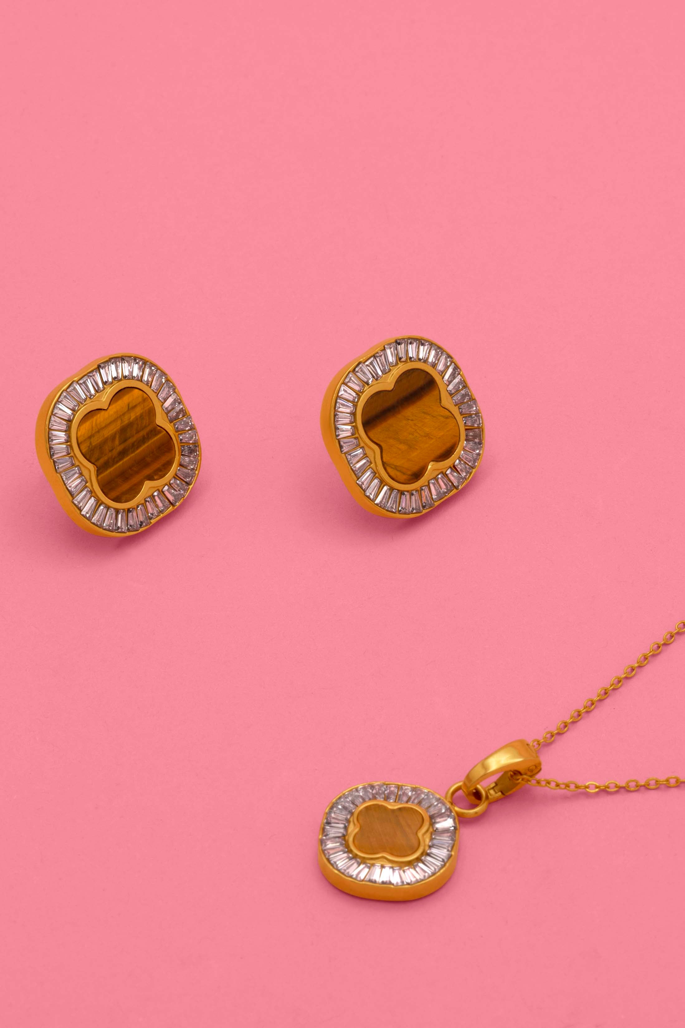 Faniello Tiger Eye Stud Earrings & Pendant Gift Set