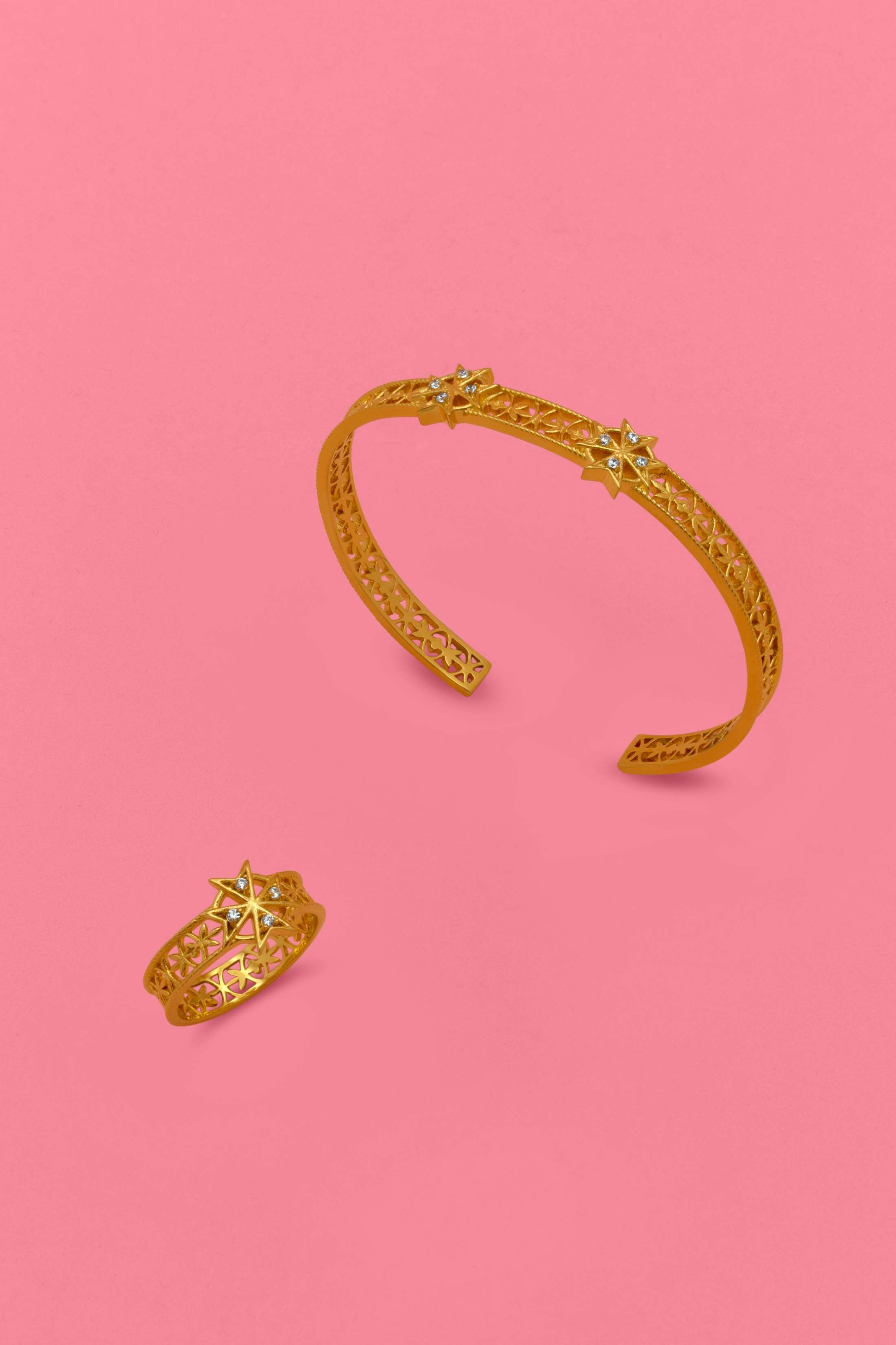 Crystal Maltese Cross Hollow Bangle & Ring Gift Set