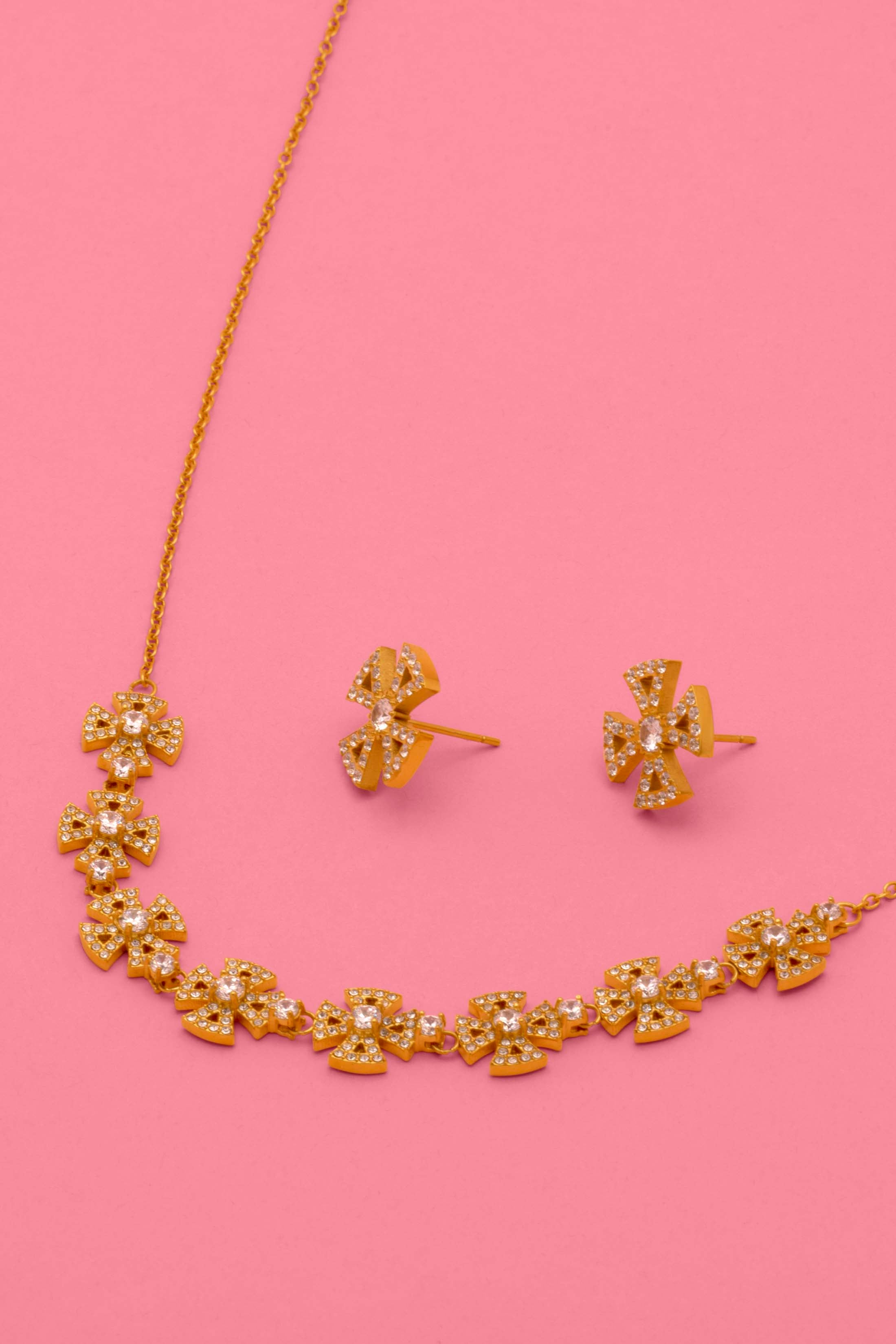 Crystal Maltese Cross Choker & Stud Earring Set Gift Set