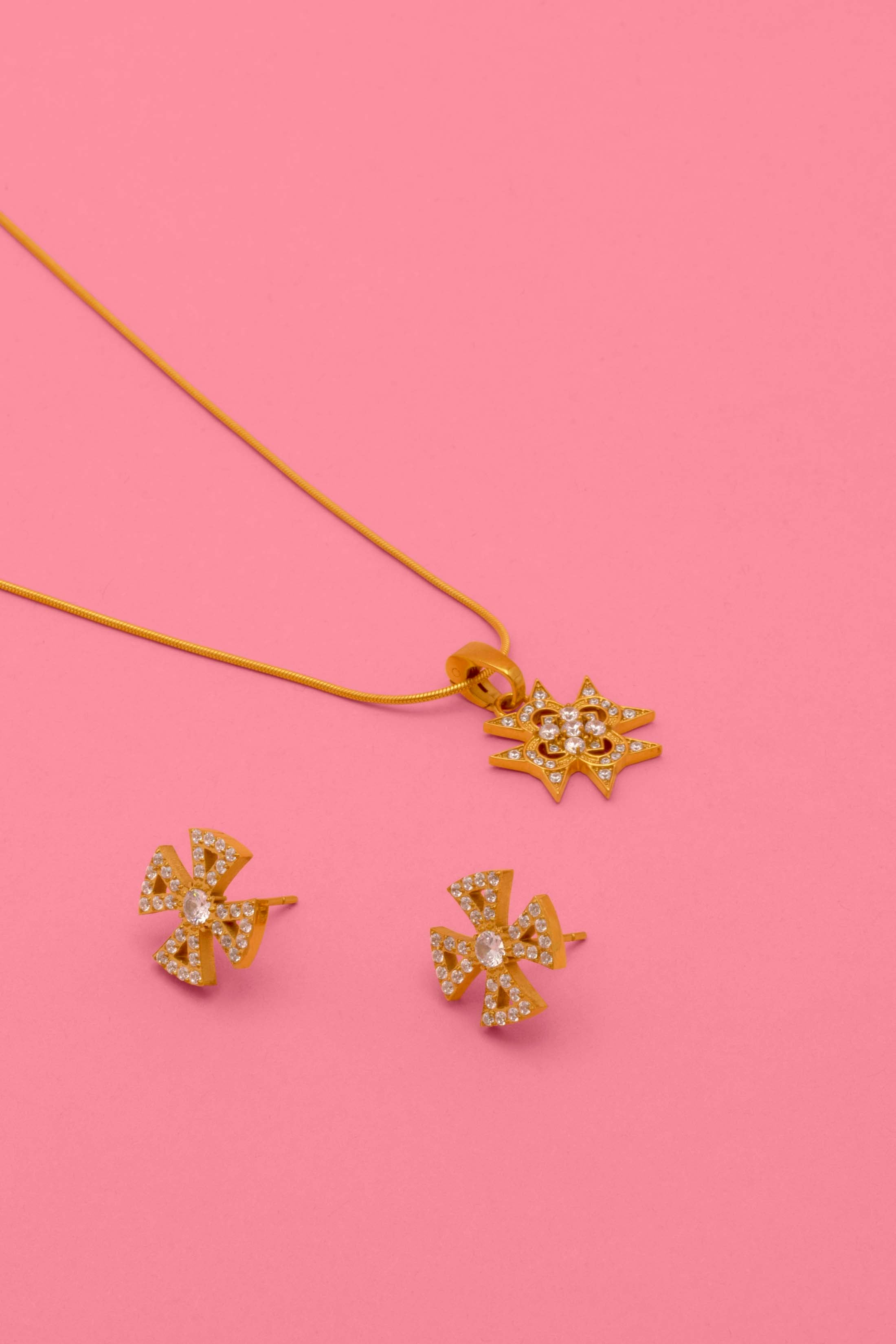 Crystal Maltese Cross Pendant & Stud Earring Set Gift Set