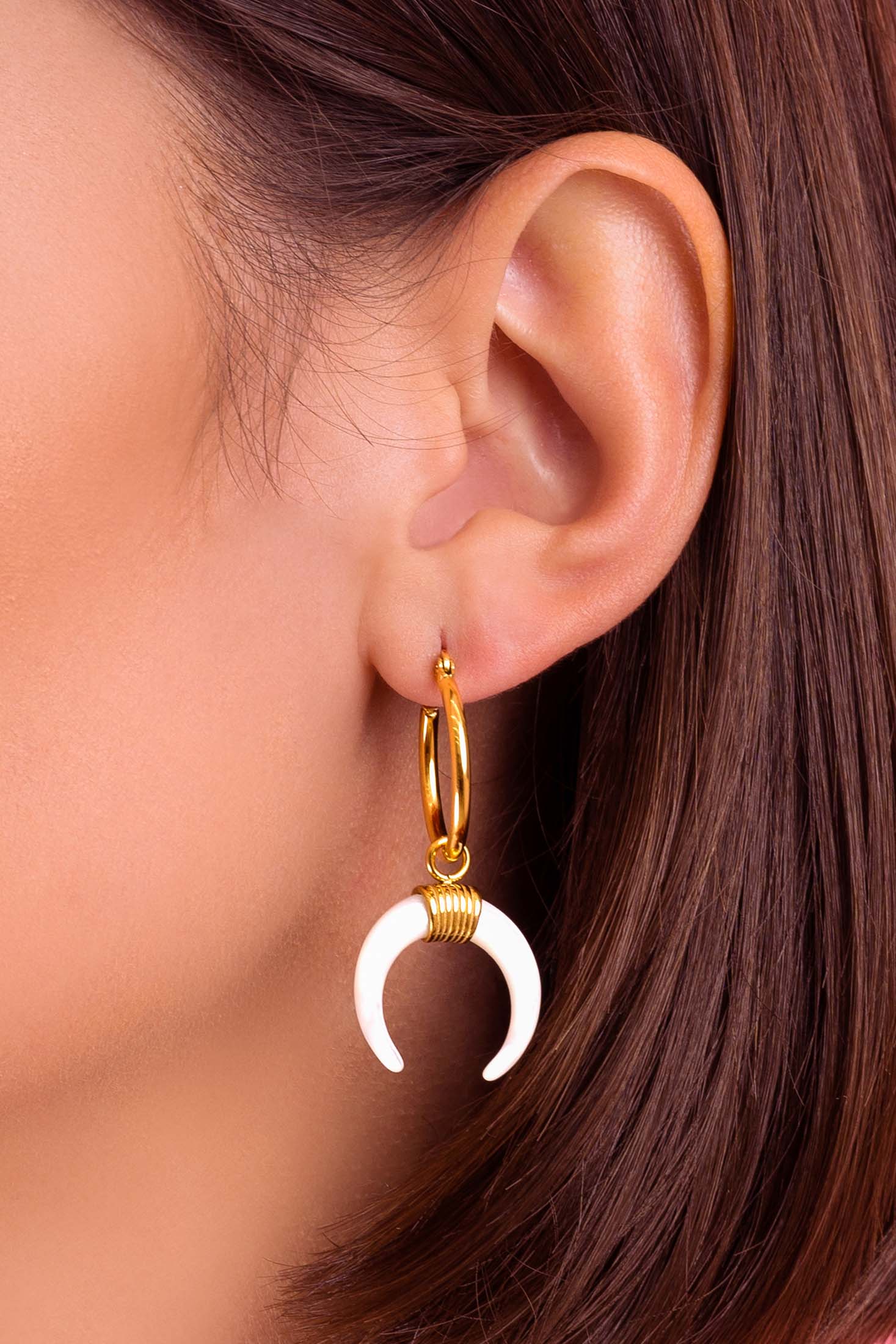 Crescent Mother of Pearl Horn Charm Pendant Earring Set