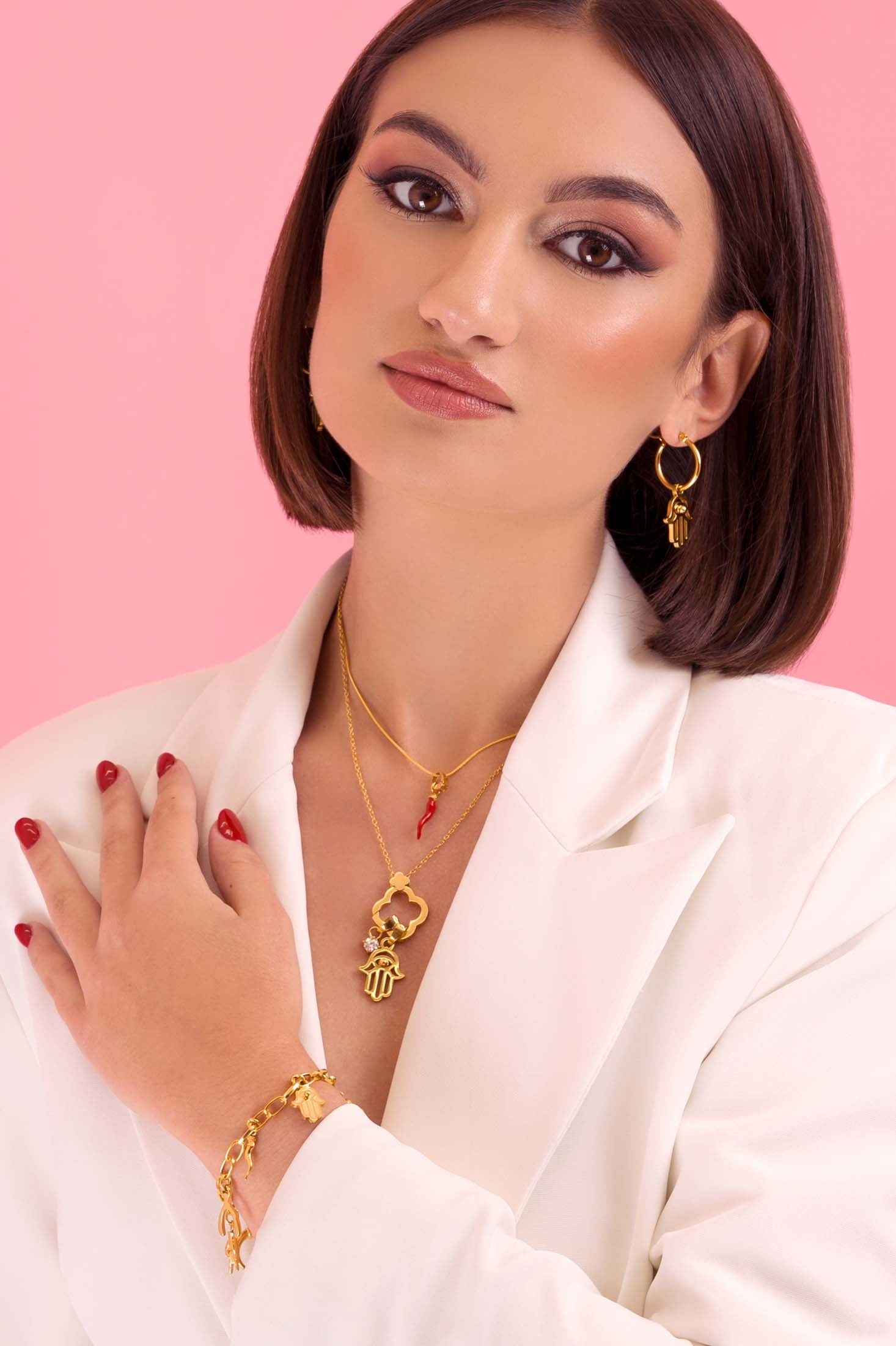 Hamsa Eye Charm Pendant Earring Set