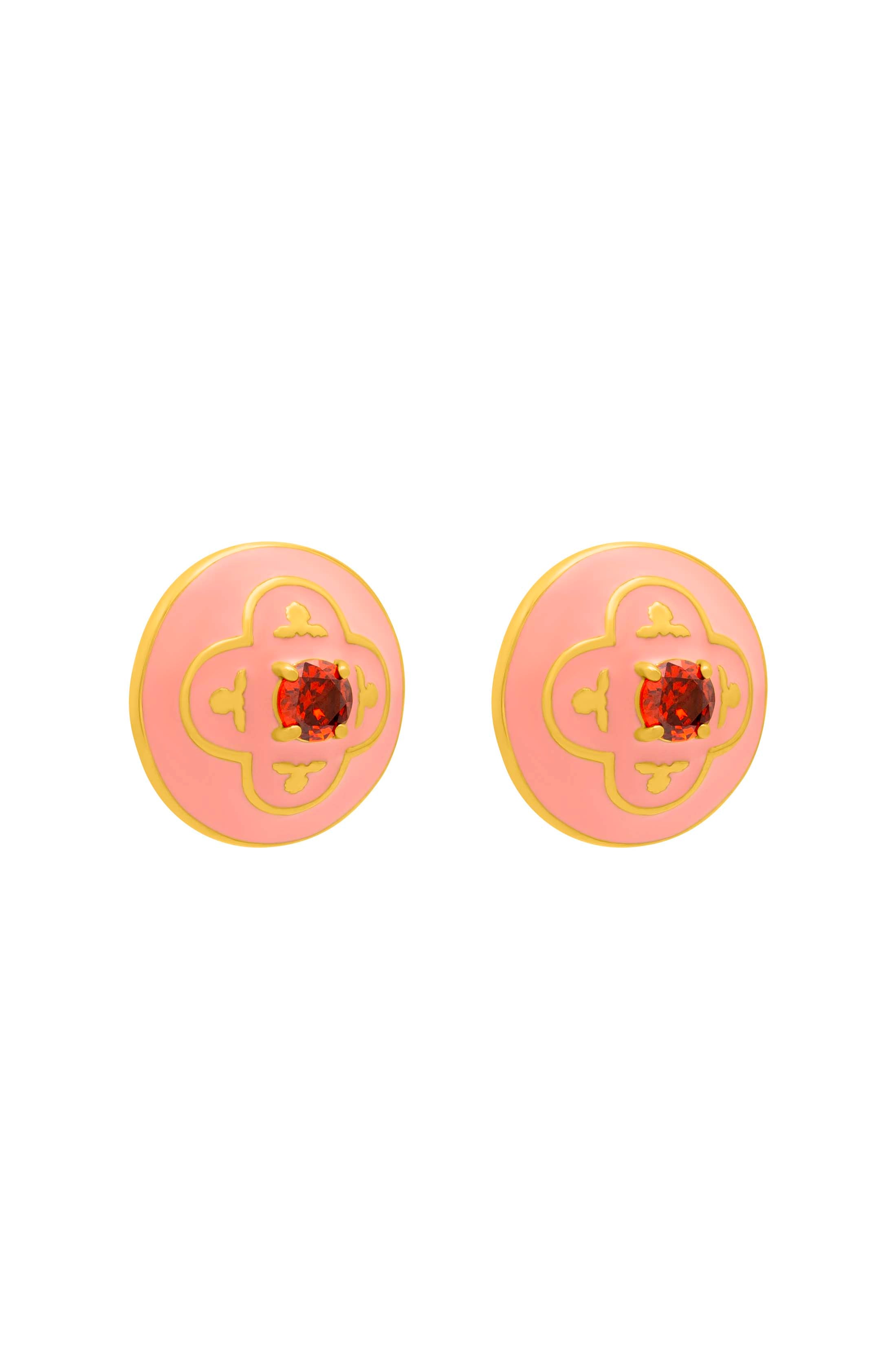 Maltese Tile Carisma Red Stone Stud Earring Set