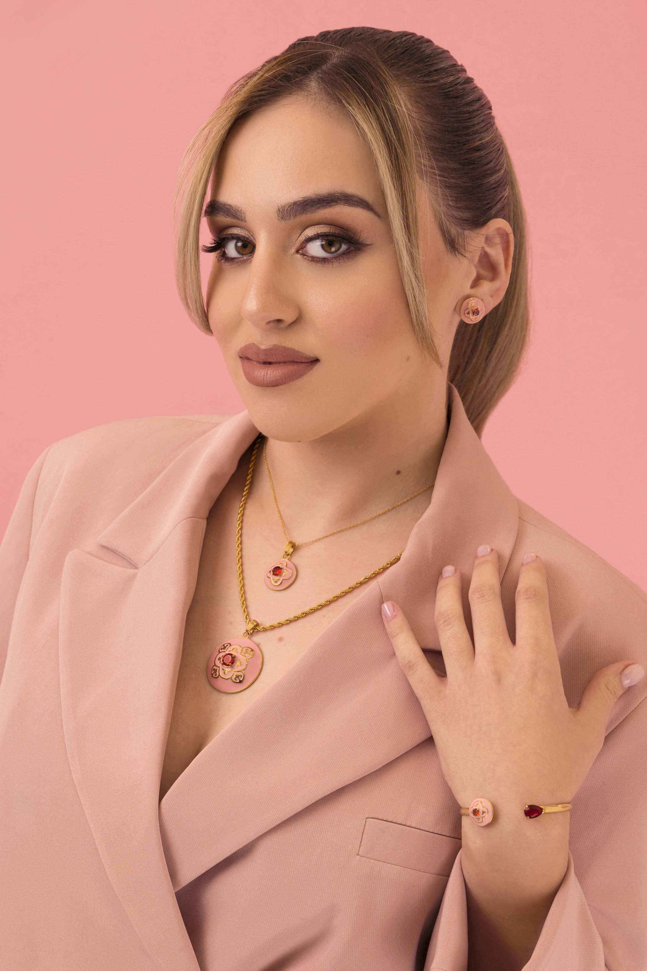 Maltese Tile Carisma Red Stone Bangle & Carisma Red Stone Stud Earring Gift Set