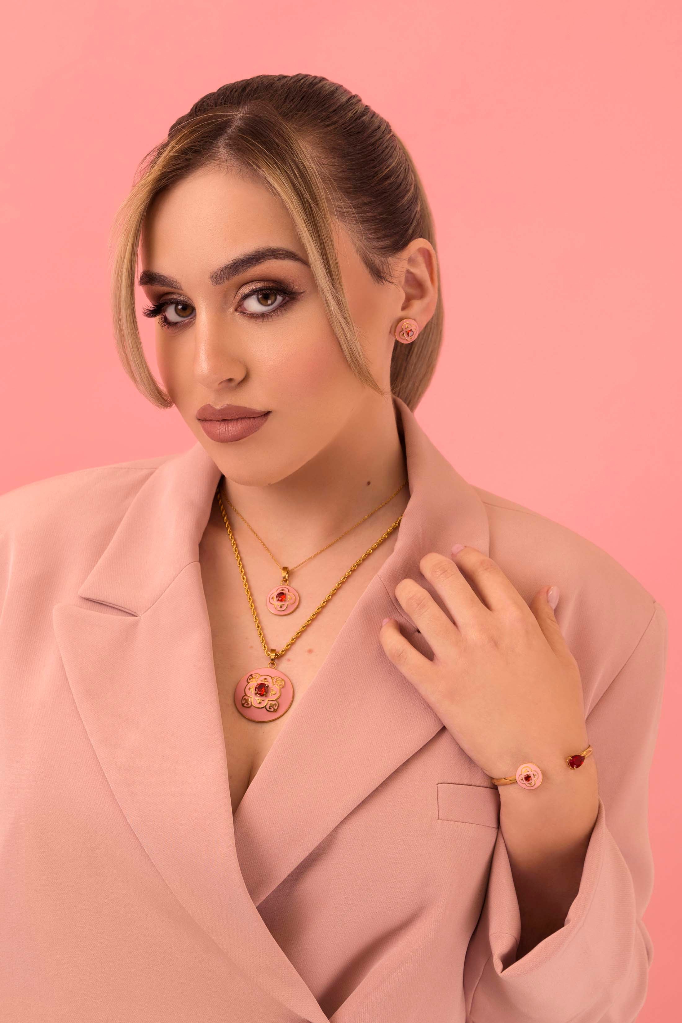 Maltese Tile Carisma Red Stone Stud Earring Set & Small Pendant Gift Set