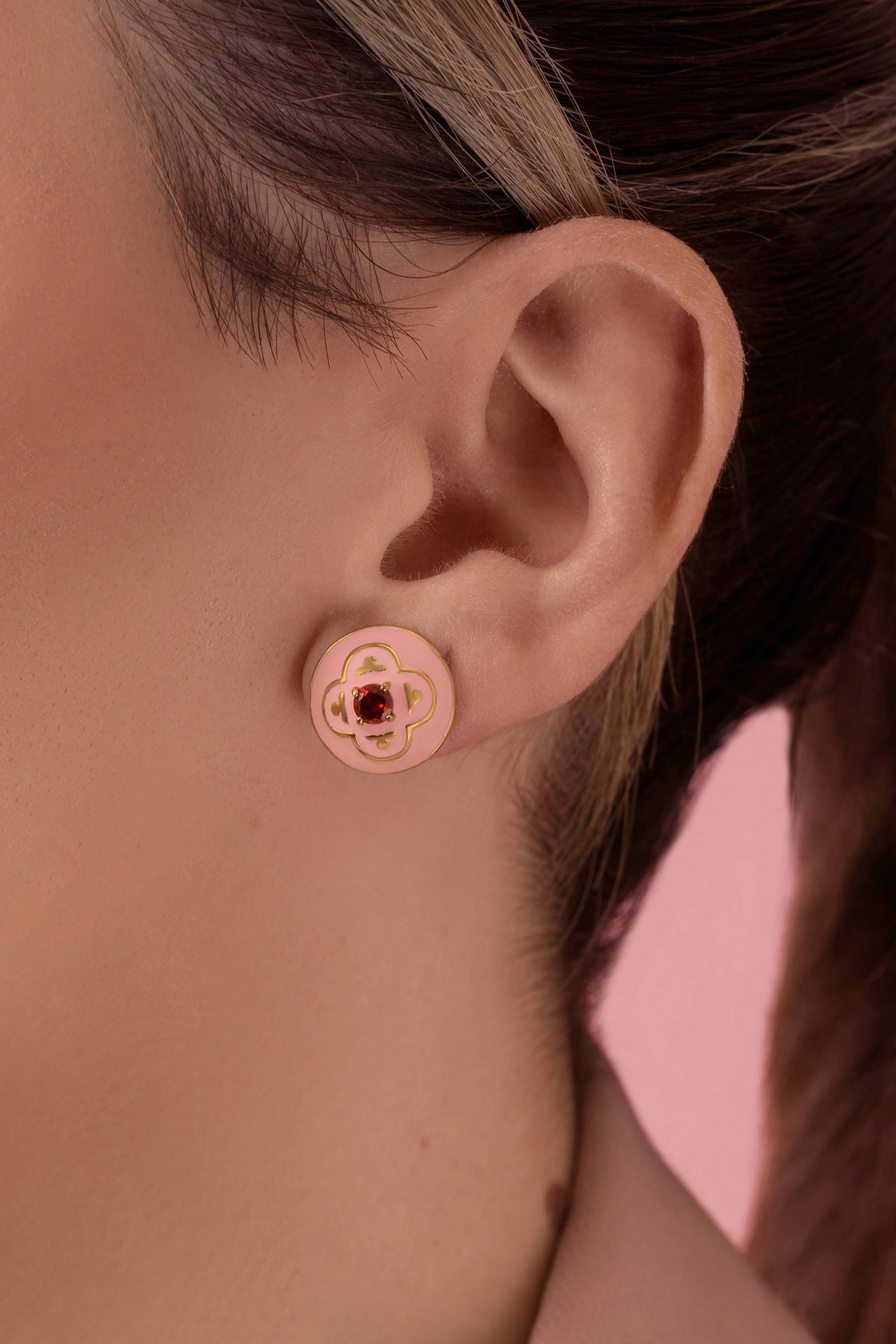 Maltese Tile Carisma Red Stone Stud Earring Set