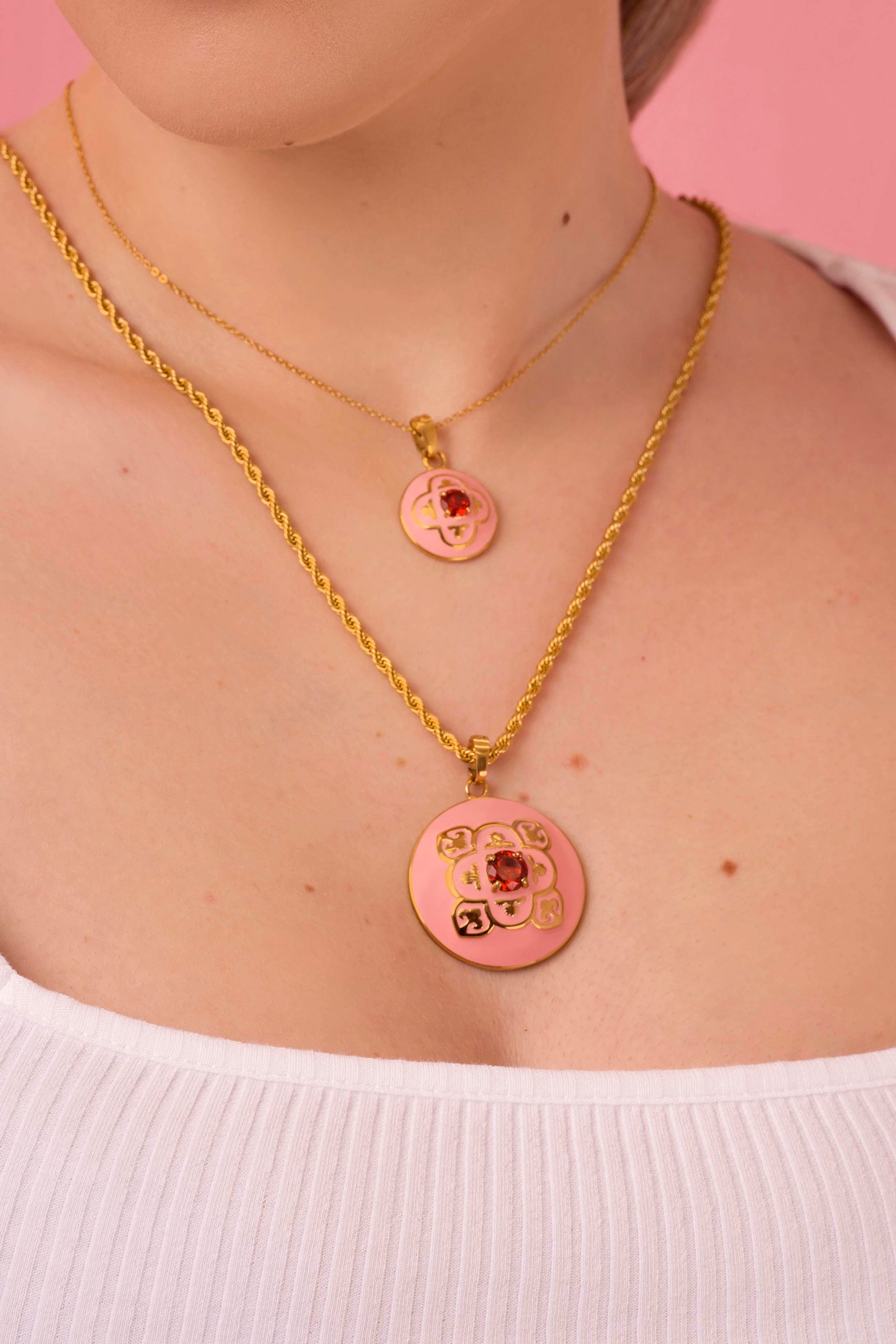 Maltese Tile Carisma Red Stone Stud Earring Set & Small Pendant Gift Set