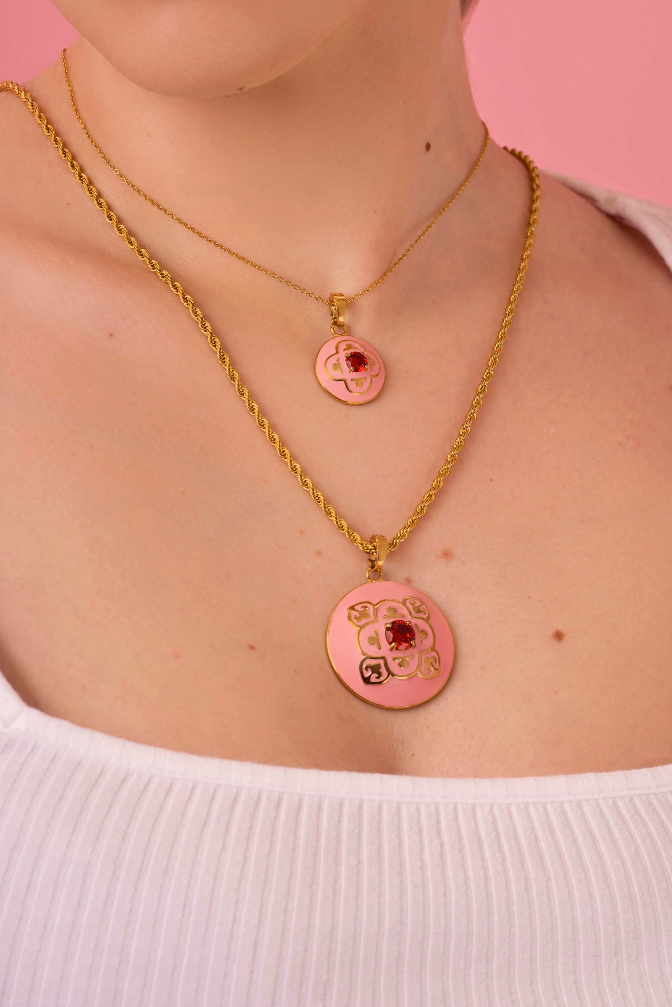 Maltese Tile Carisma Red Stone Large Pendant