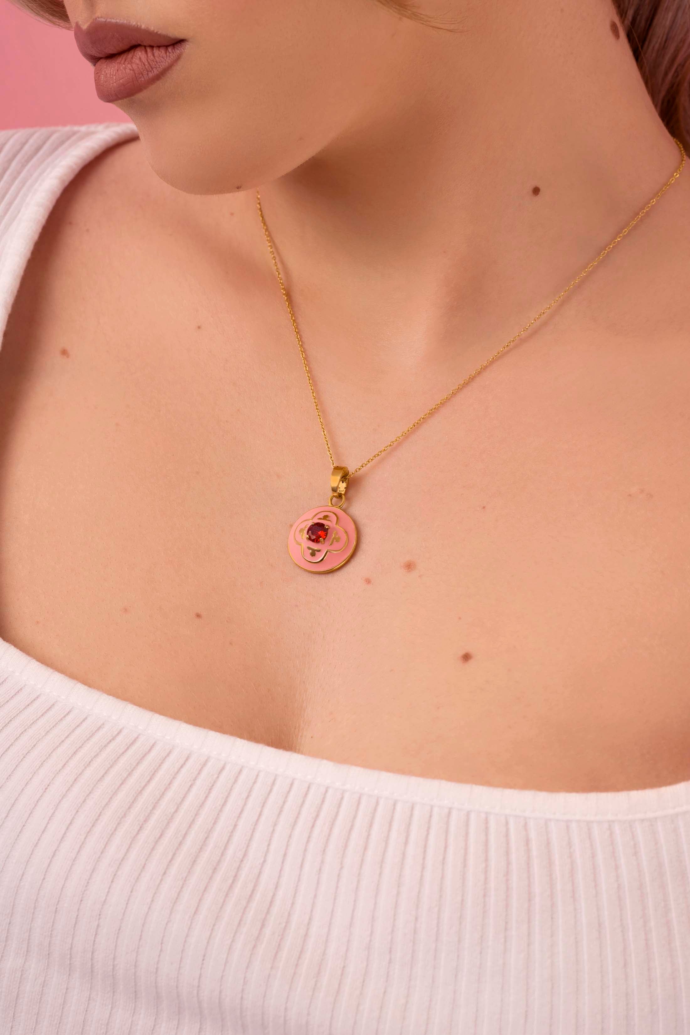 Maltese Tile Carisma Red Stone Small Pendant