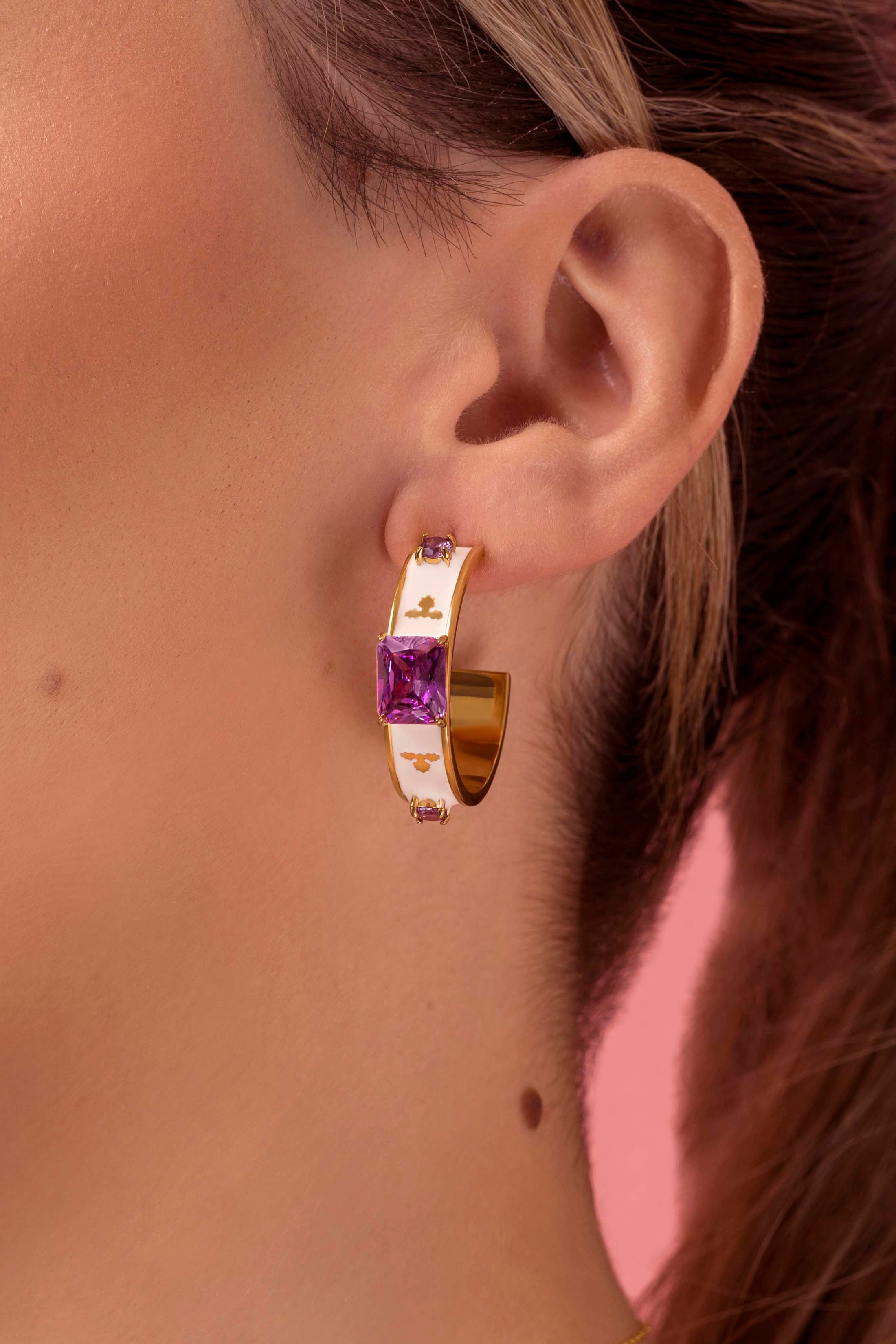 Maltese Tile Royal Purple Hoop Earring Set & Pendant Gift Set