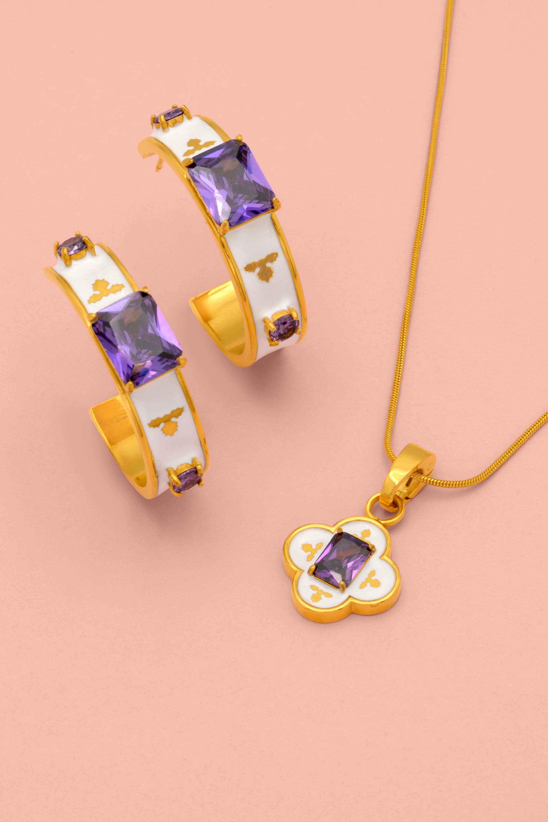 Maltese Tile Royal Purple Hoop Earring Set & Pendant Gift Set