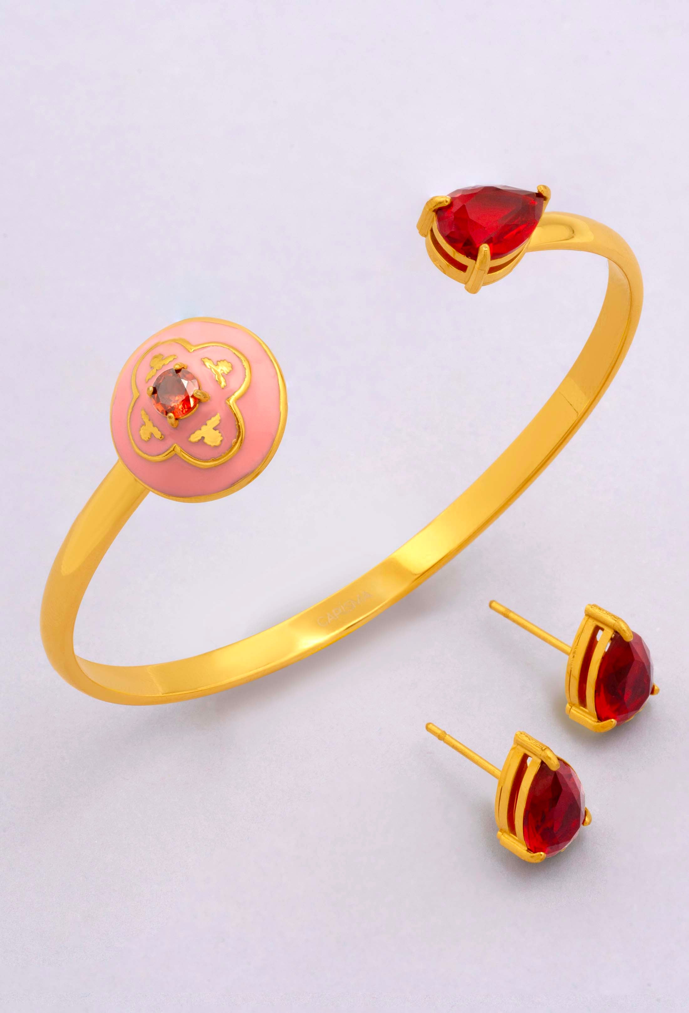Maltese Tile Carisma Red Stone Bangle & Carisma Red Stone Stud Earring Gift Set