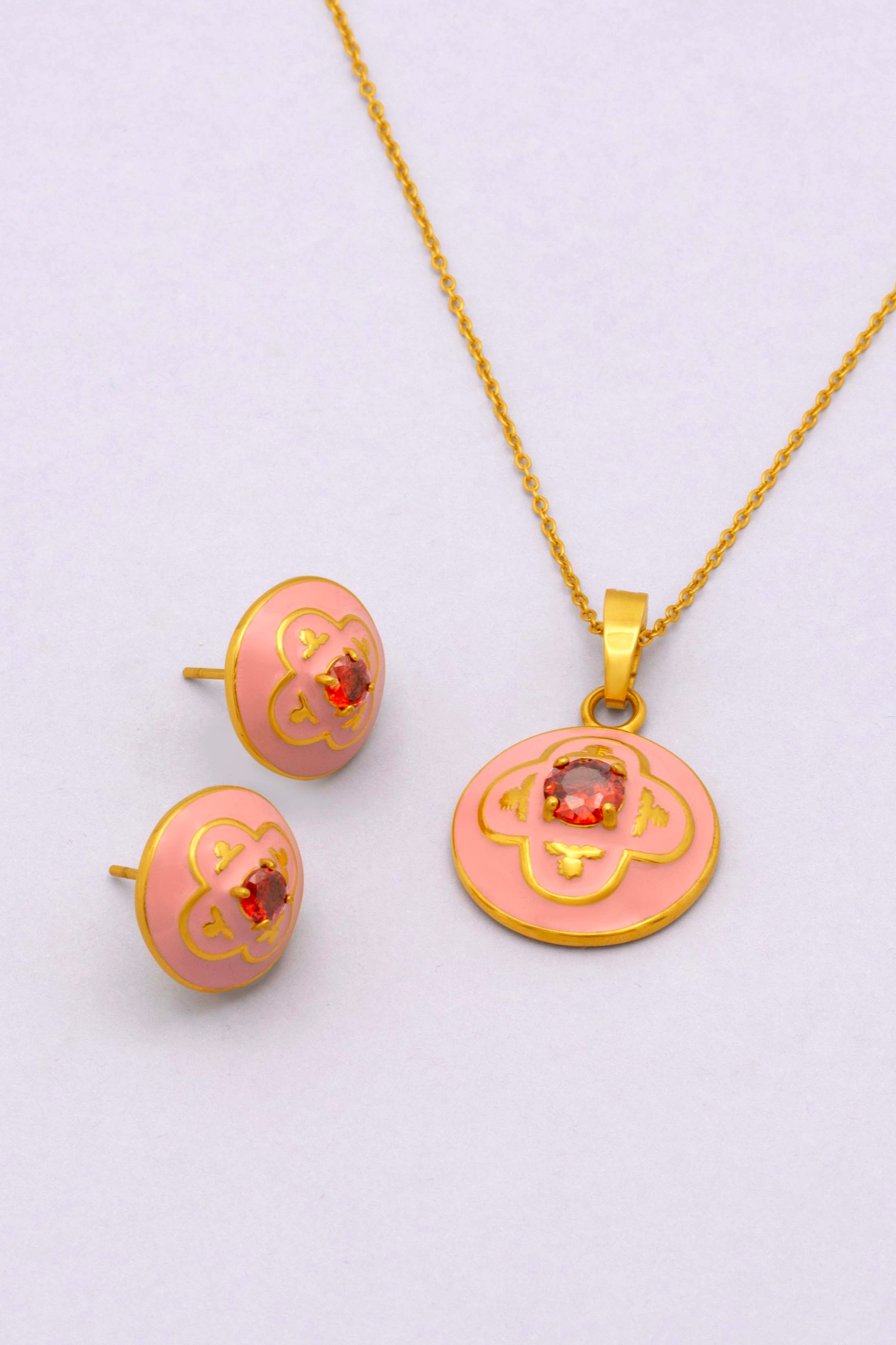 Maltese Tile Carisma Red Stone Stud Earring Set & Small Pendant Gift Set