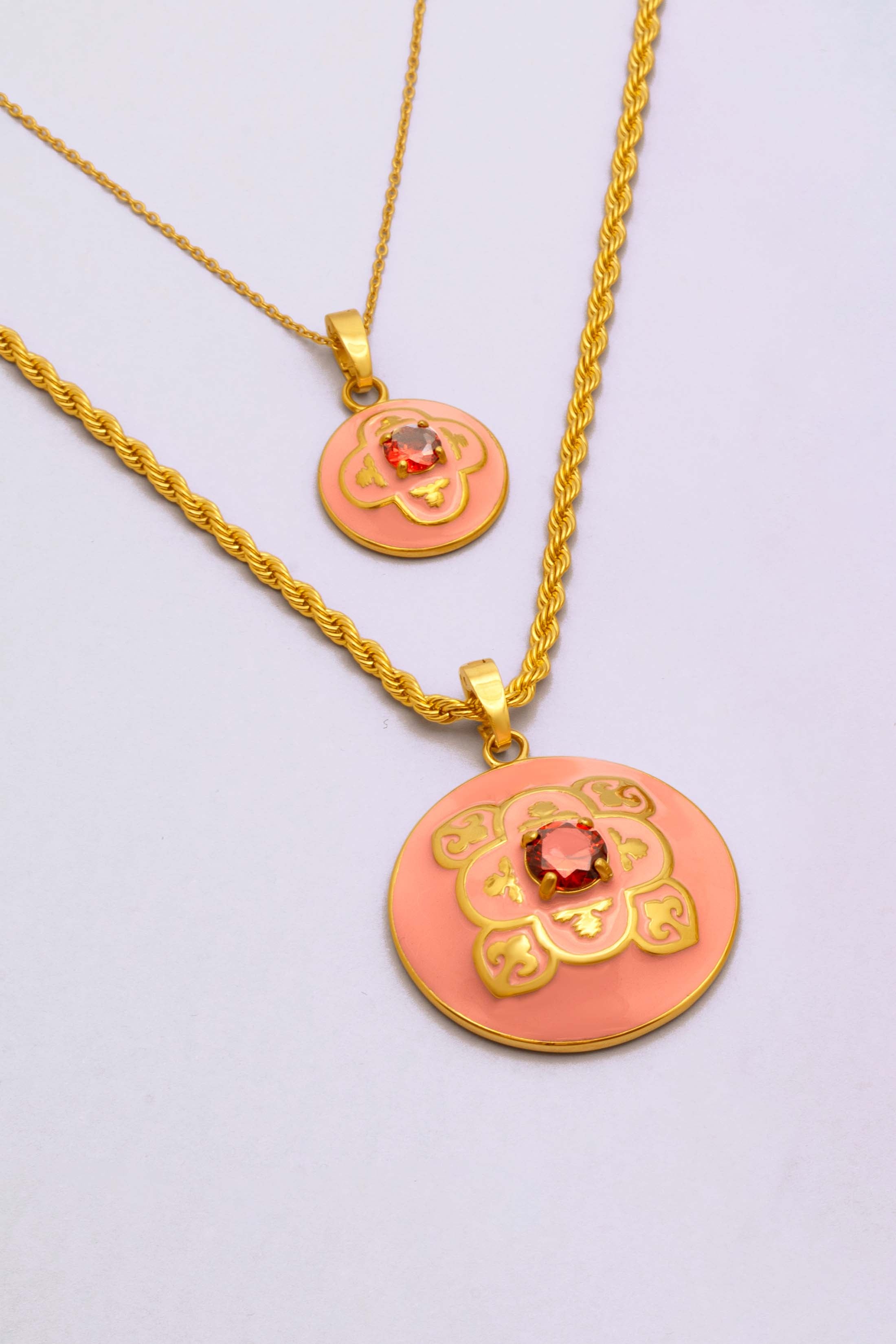 Maltese Tile Carisma Red Stone Small & Large Pendant Gift Set