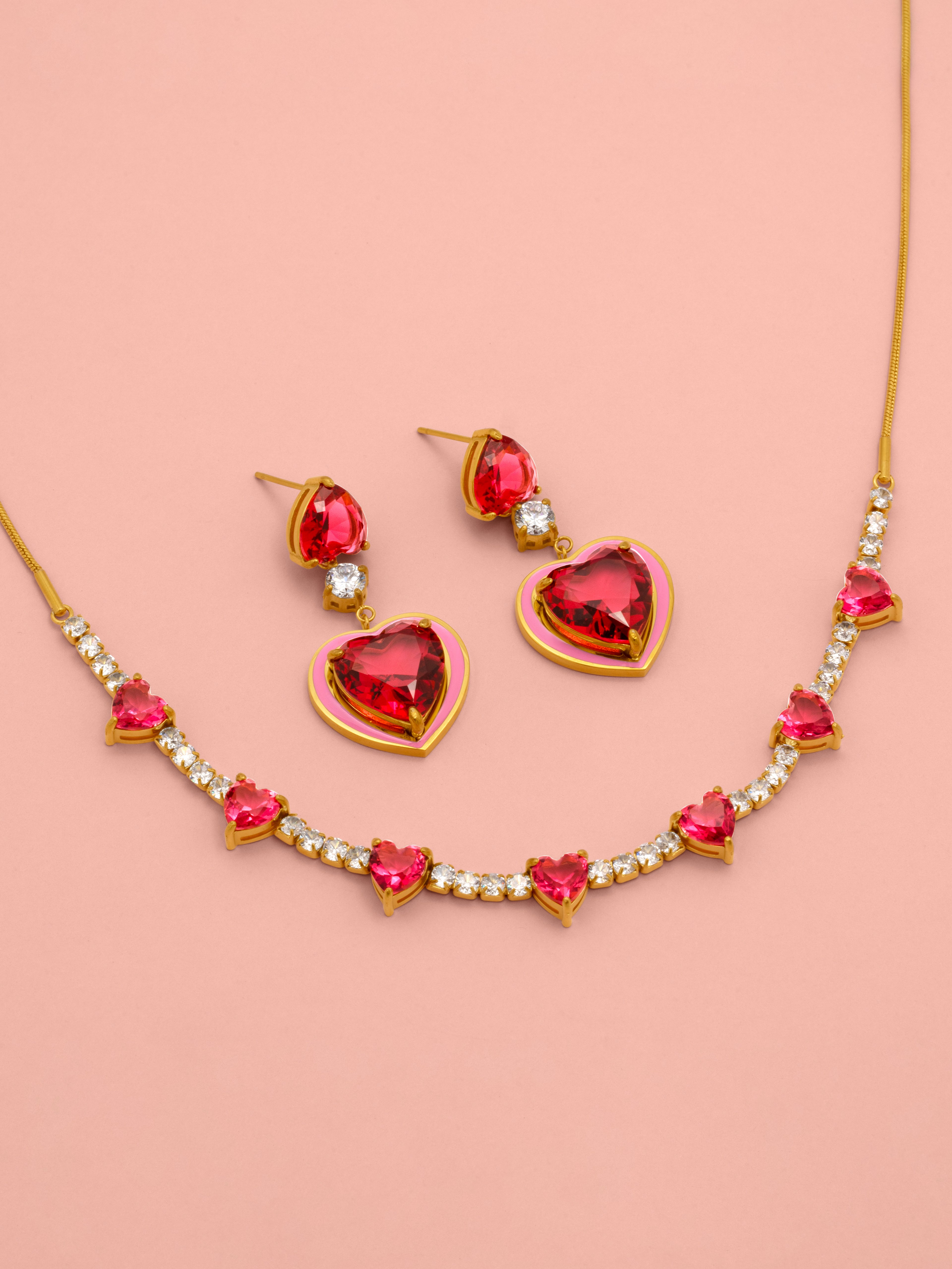 Crystal Heart Choker & Qalb Tħabbat Earring Gift Set