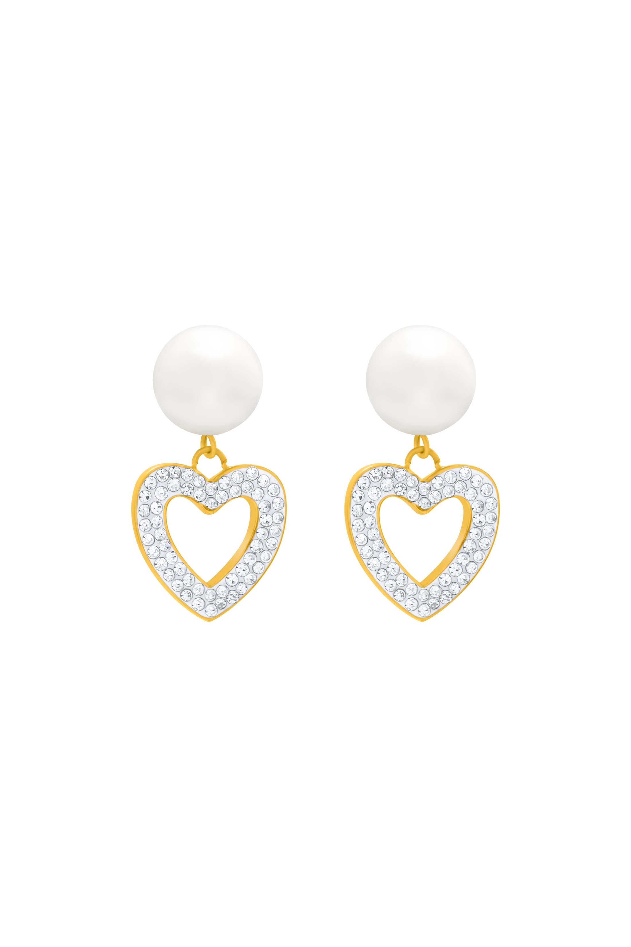 Freshwater Pearl Heart Pavé Drop Stud Earring Set