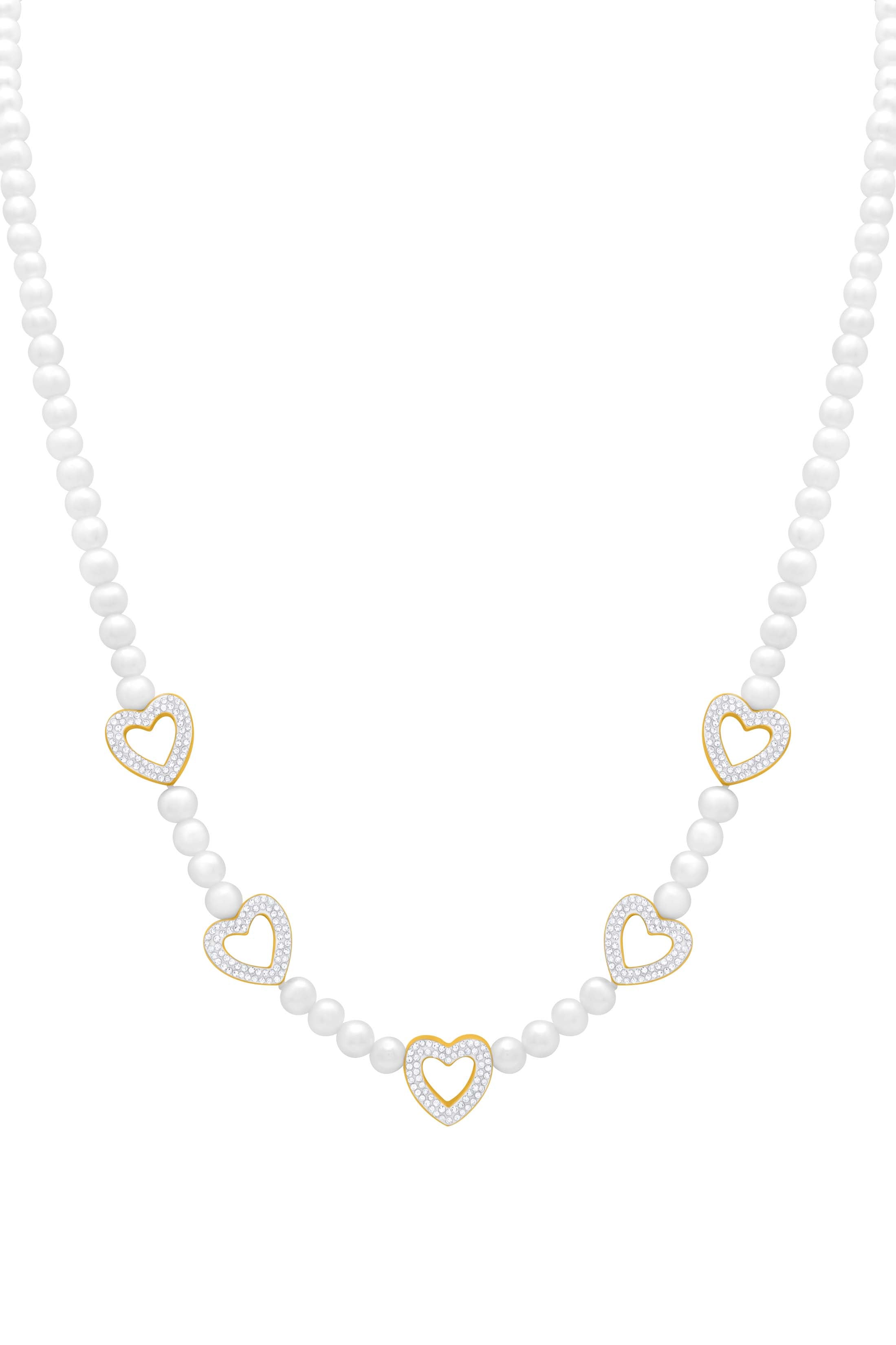 Freshwater Pearl Heart Pavé Necklace