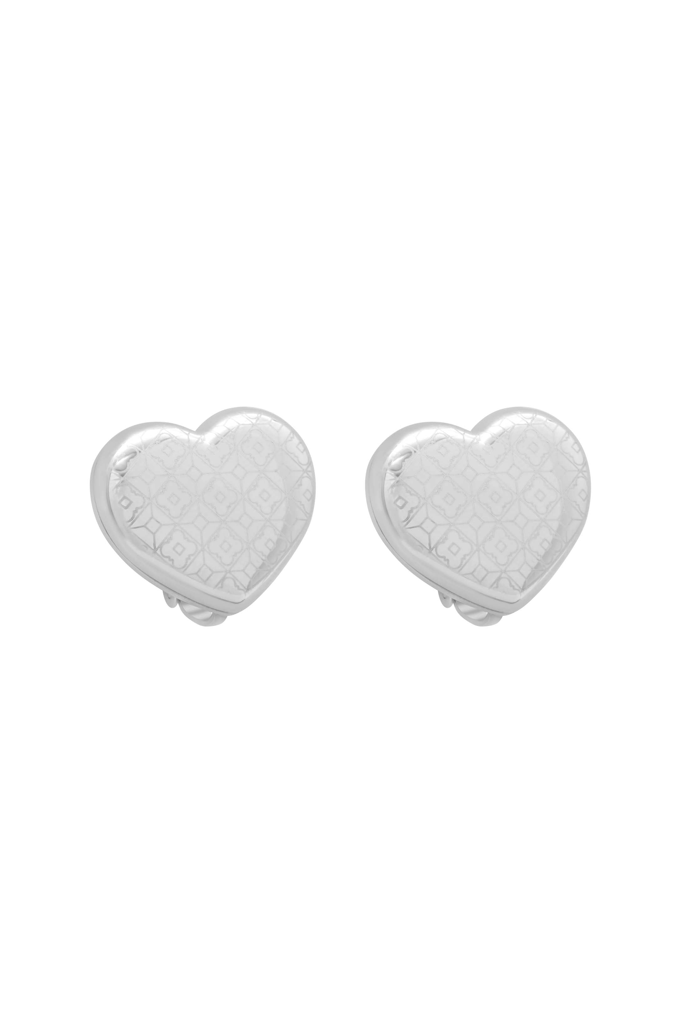 Silver Tiled Heart Clip-On Stud Earring Set