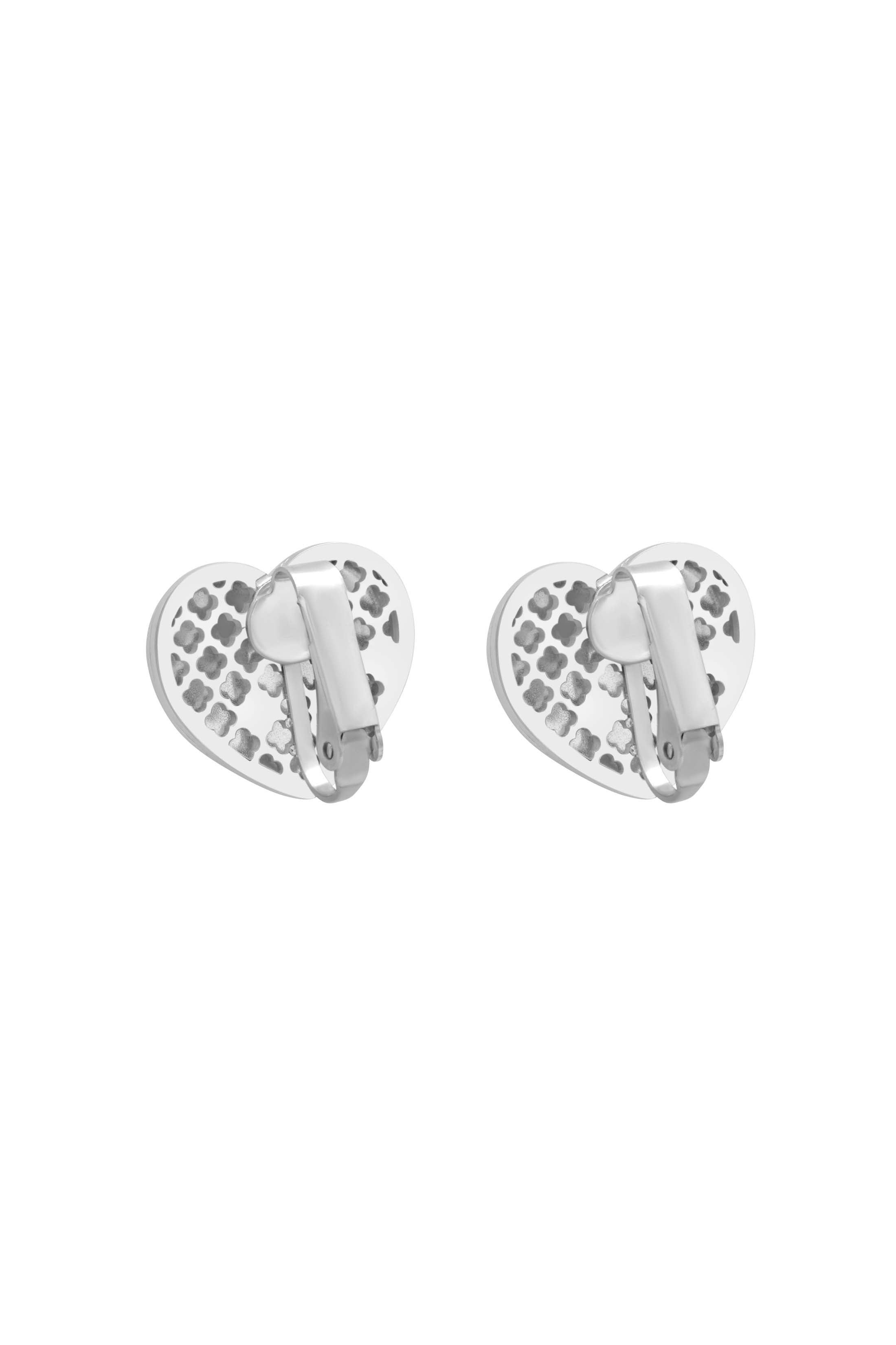 Silver Tiled Heart Clip-On Stud Earring Set