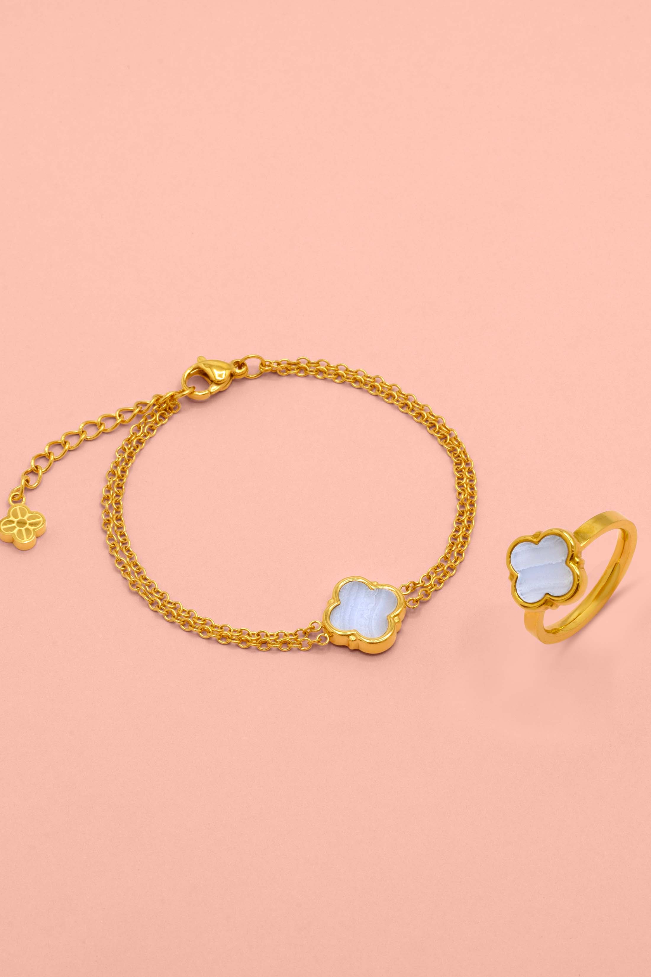 Lace Agate Stone Bracelet & Ring Gift Set