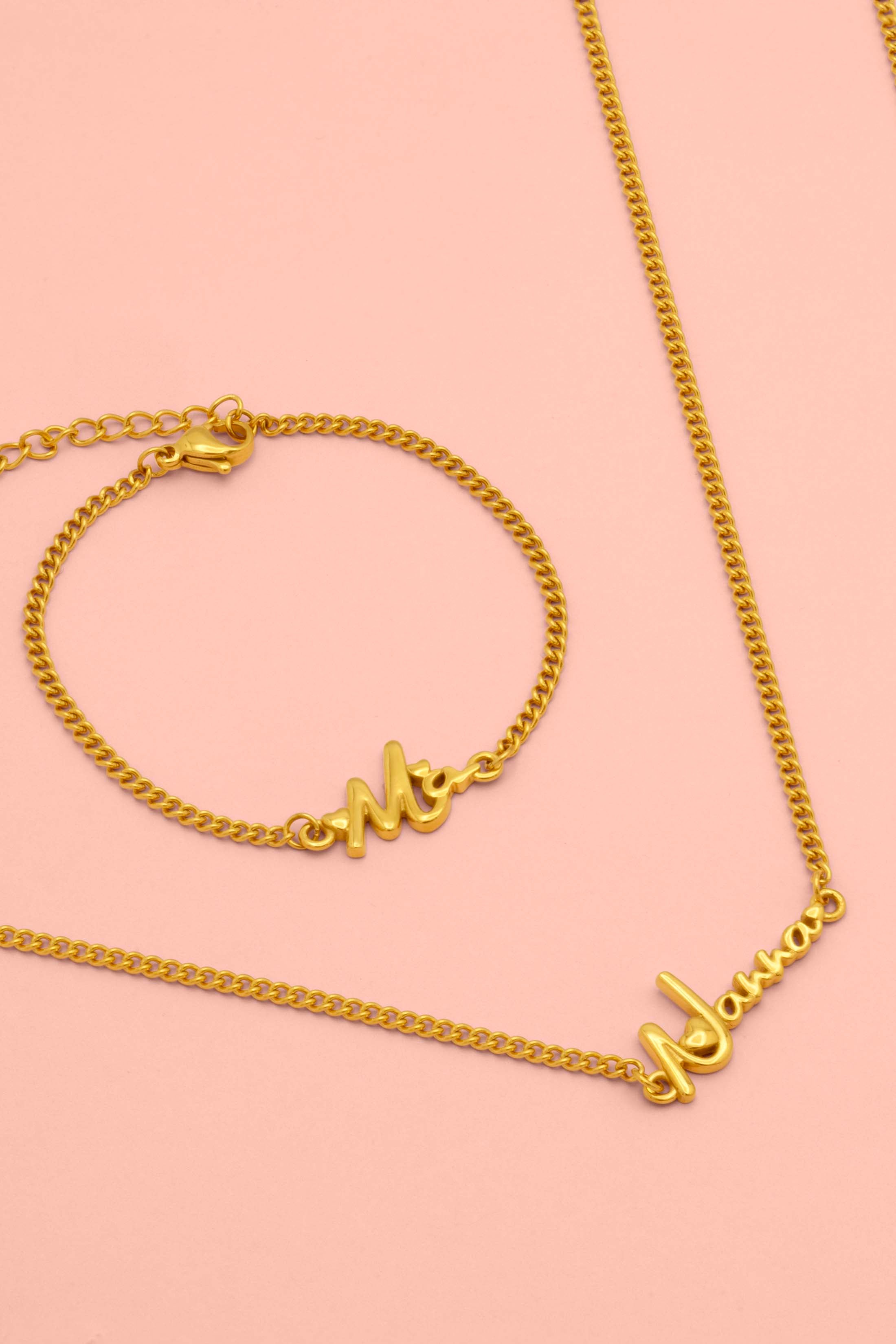 "Ma" or "Nanna" Cursive Bracelet & Necklace Gift Set