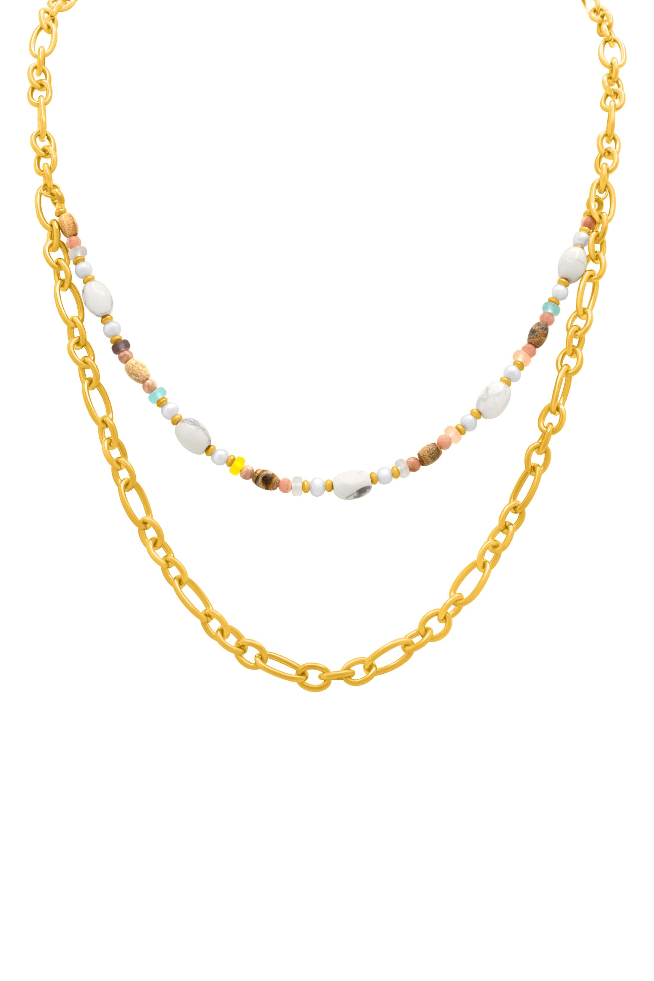 Link Beaded Double Chain Necklace