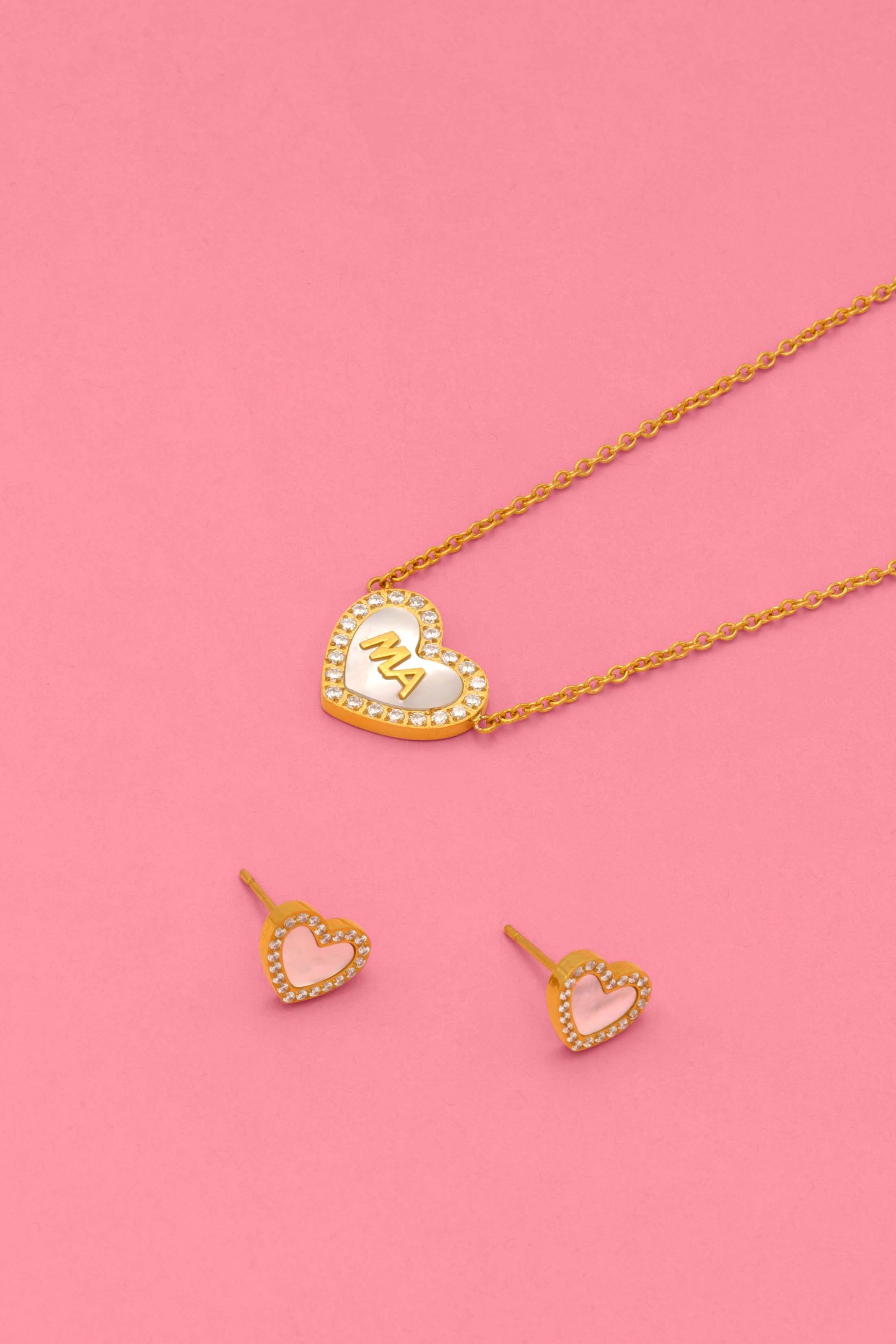 Qalbi ‘Ma’ Mother of Pearl Necklace & Stud Earrings Gift Set