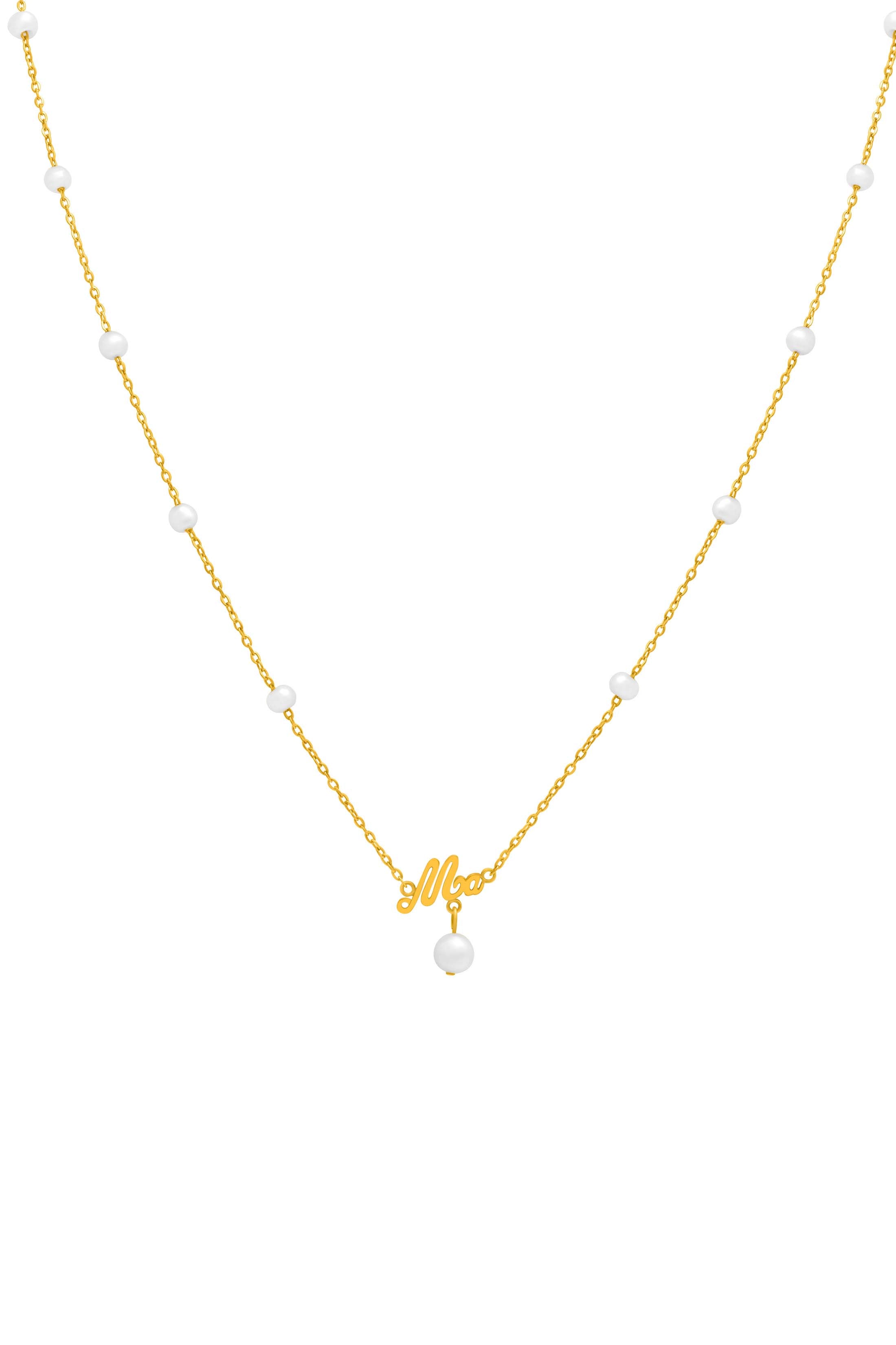 ‘Ma’ Cursive Freshwater Pearl Necklace
