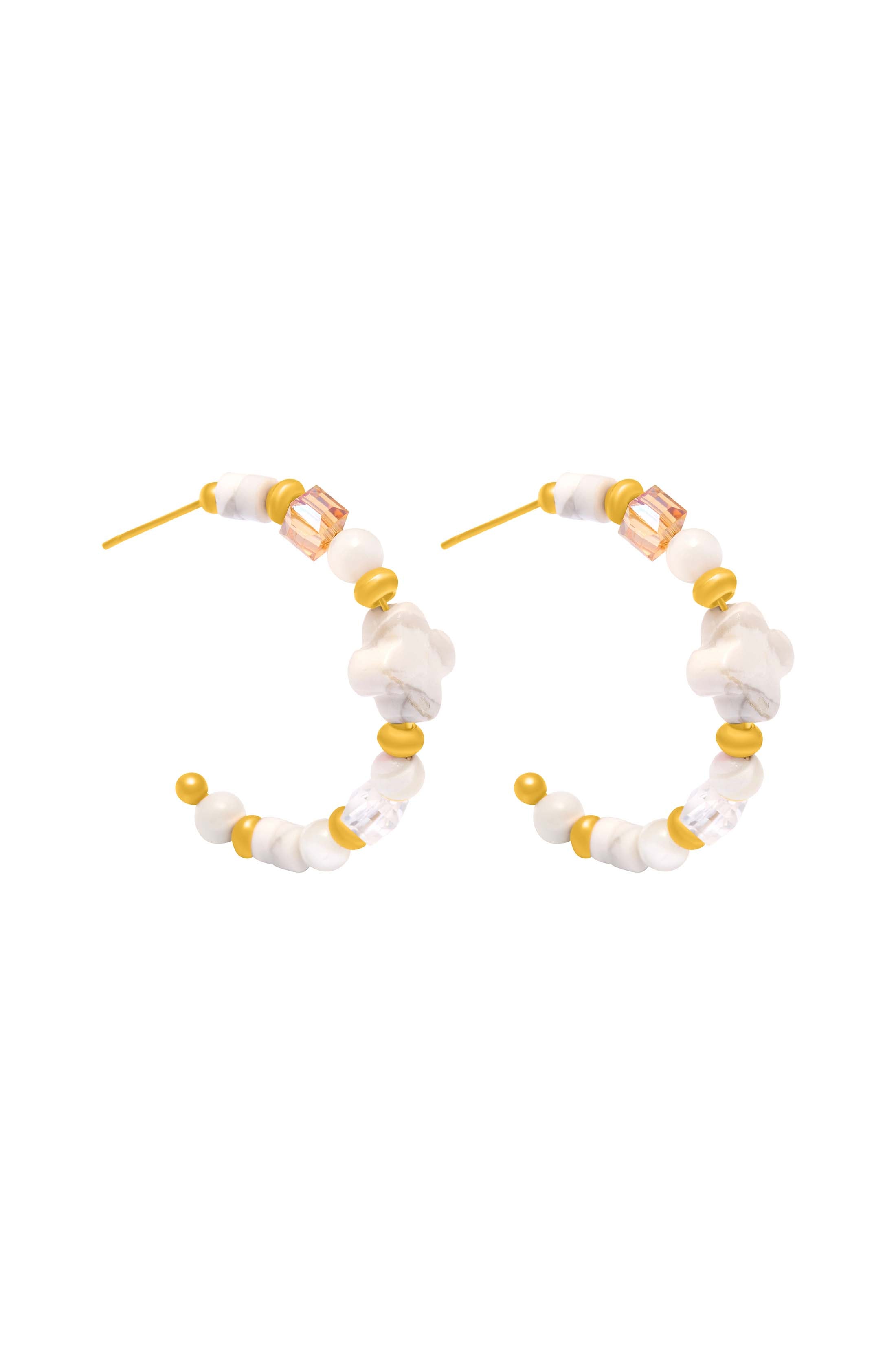 White Howlite Beaded Hoop Earring Set