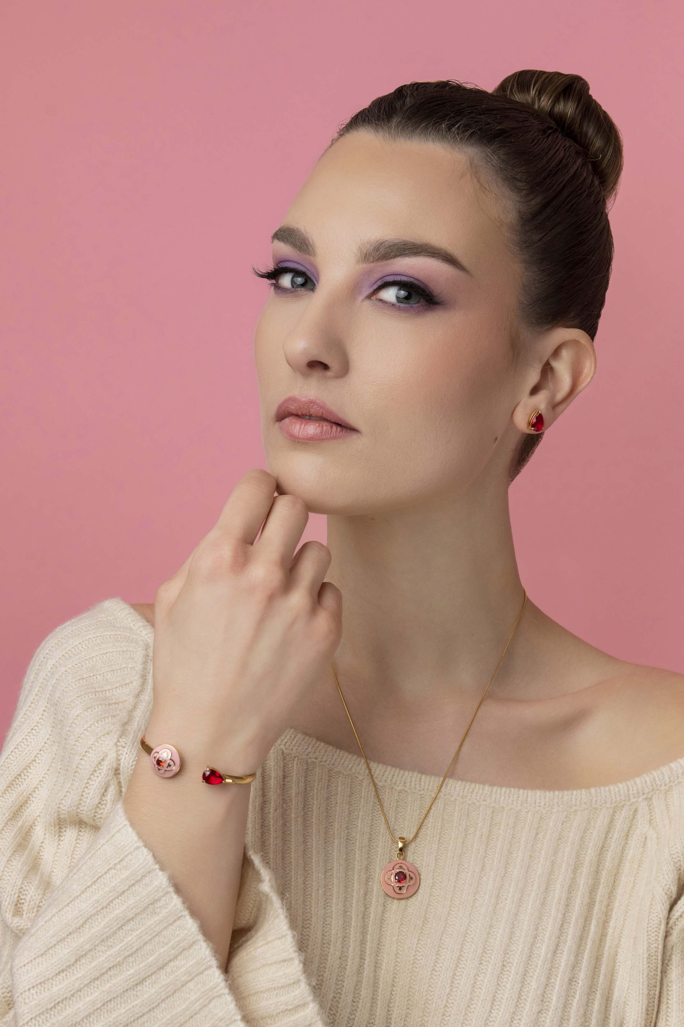 Carisma Red Stone Stud Earring Set