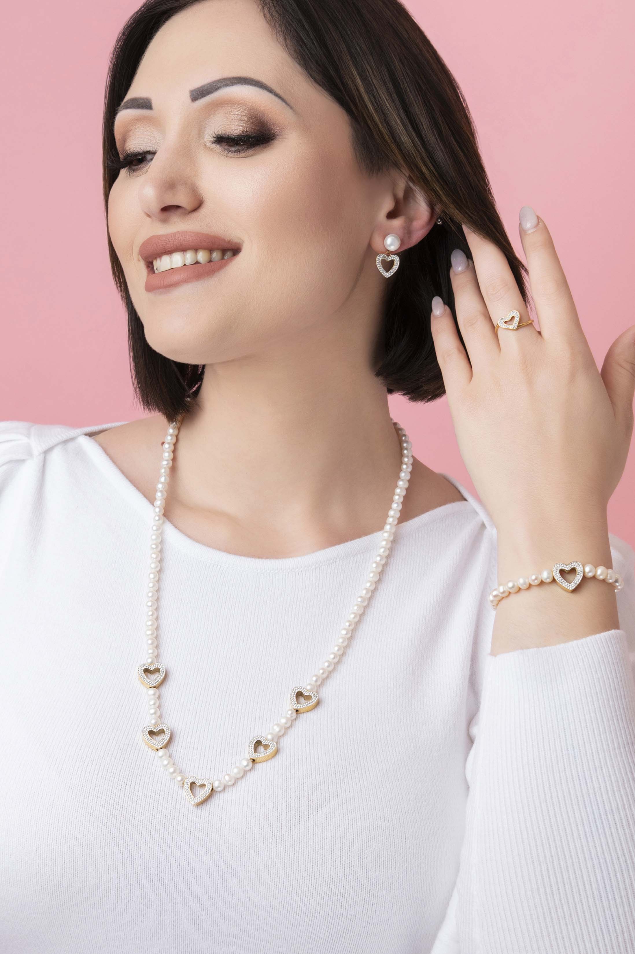 Freshwater Pearl Heart Pavé Bracelet