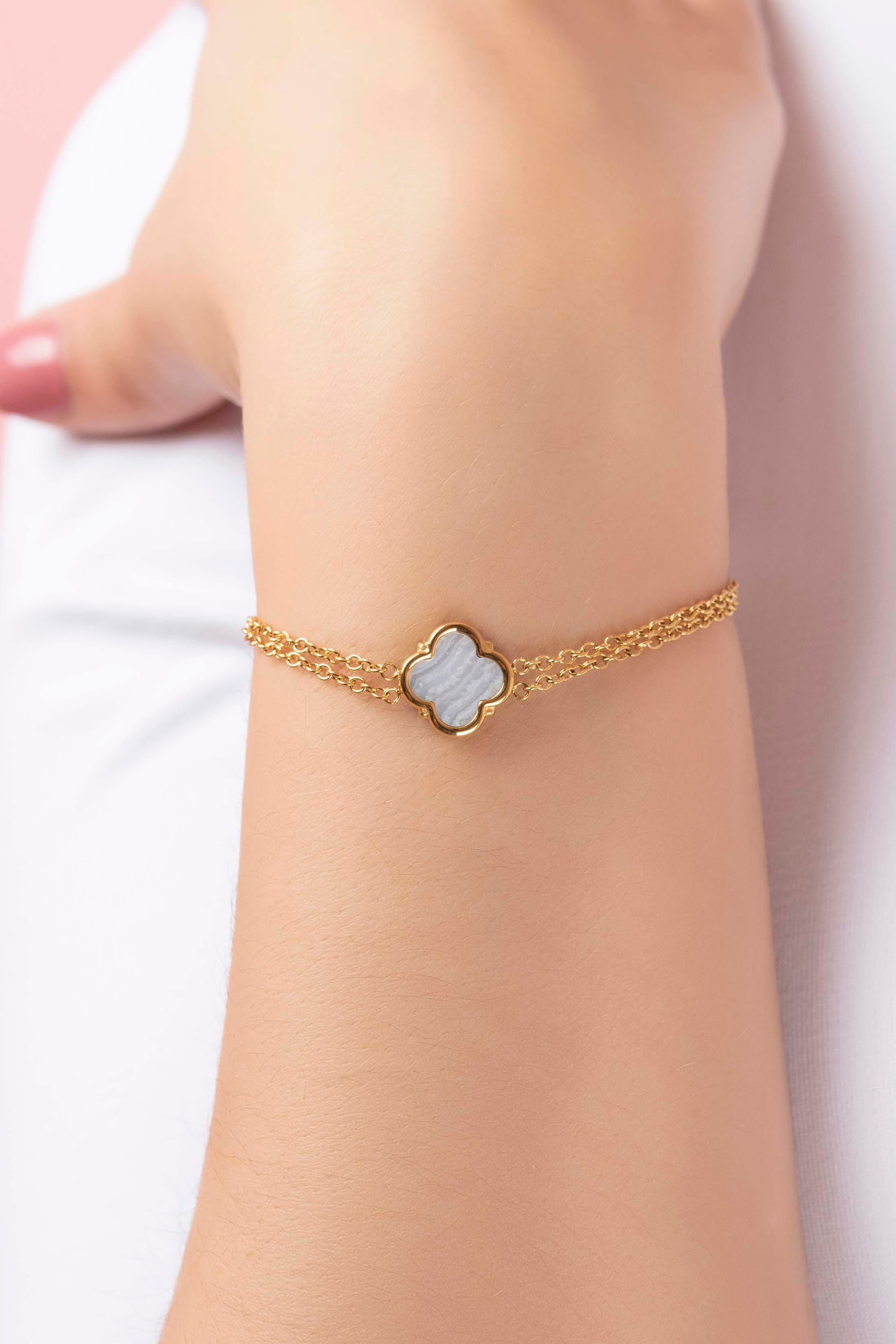 Lace Agate Stone Bracelet & Ring Gift Set