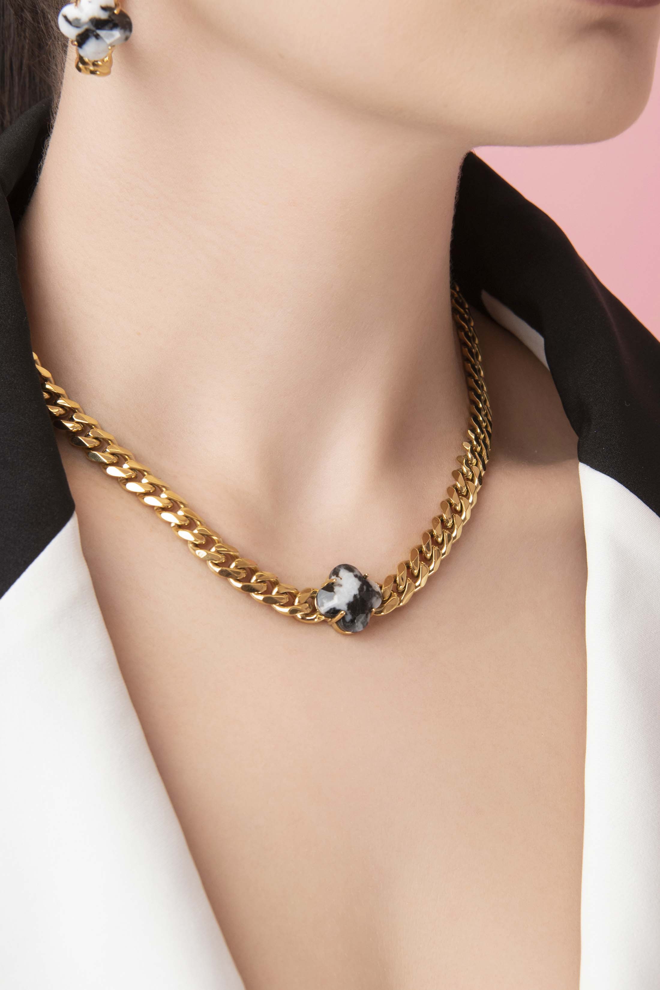 Stone Station Curb Chain Necklace