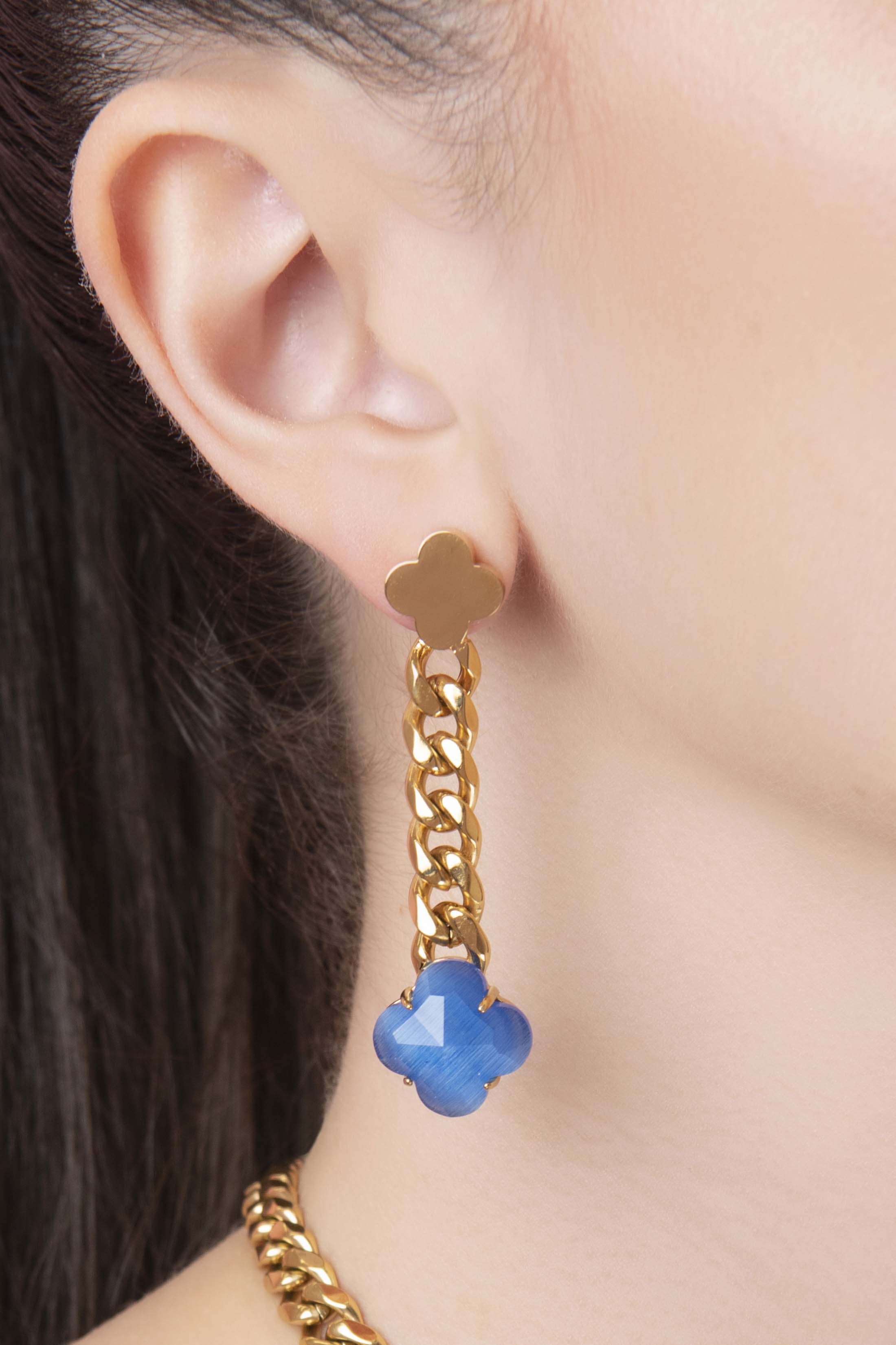 Stone Station Curb Chain Drop Stud Earring Set