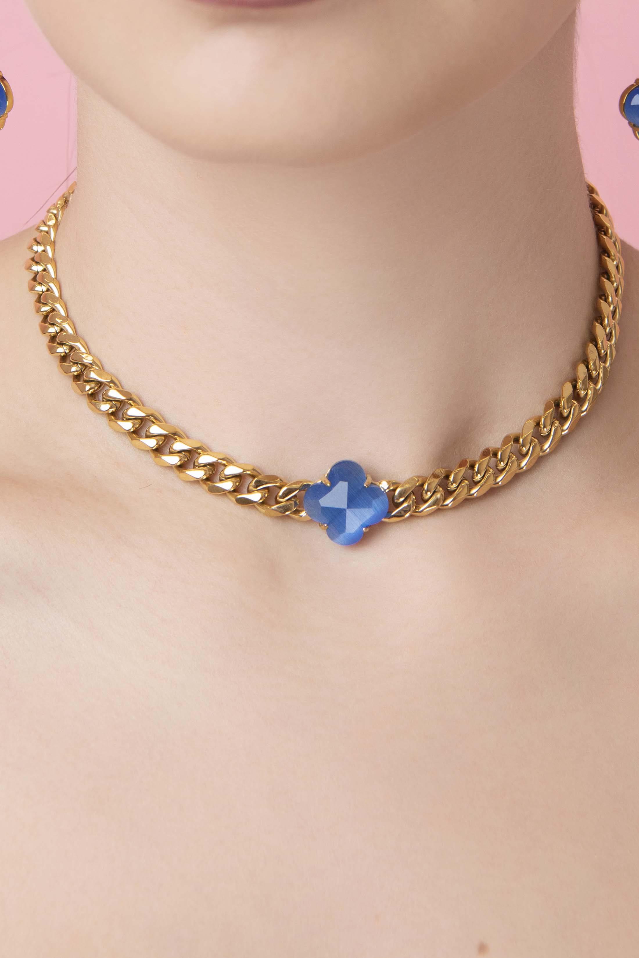 Stone Station Curb Chain Necklace