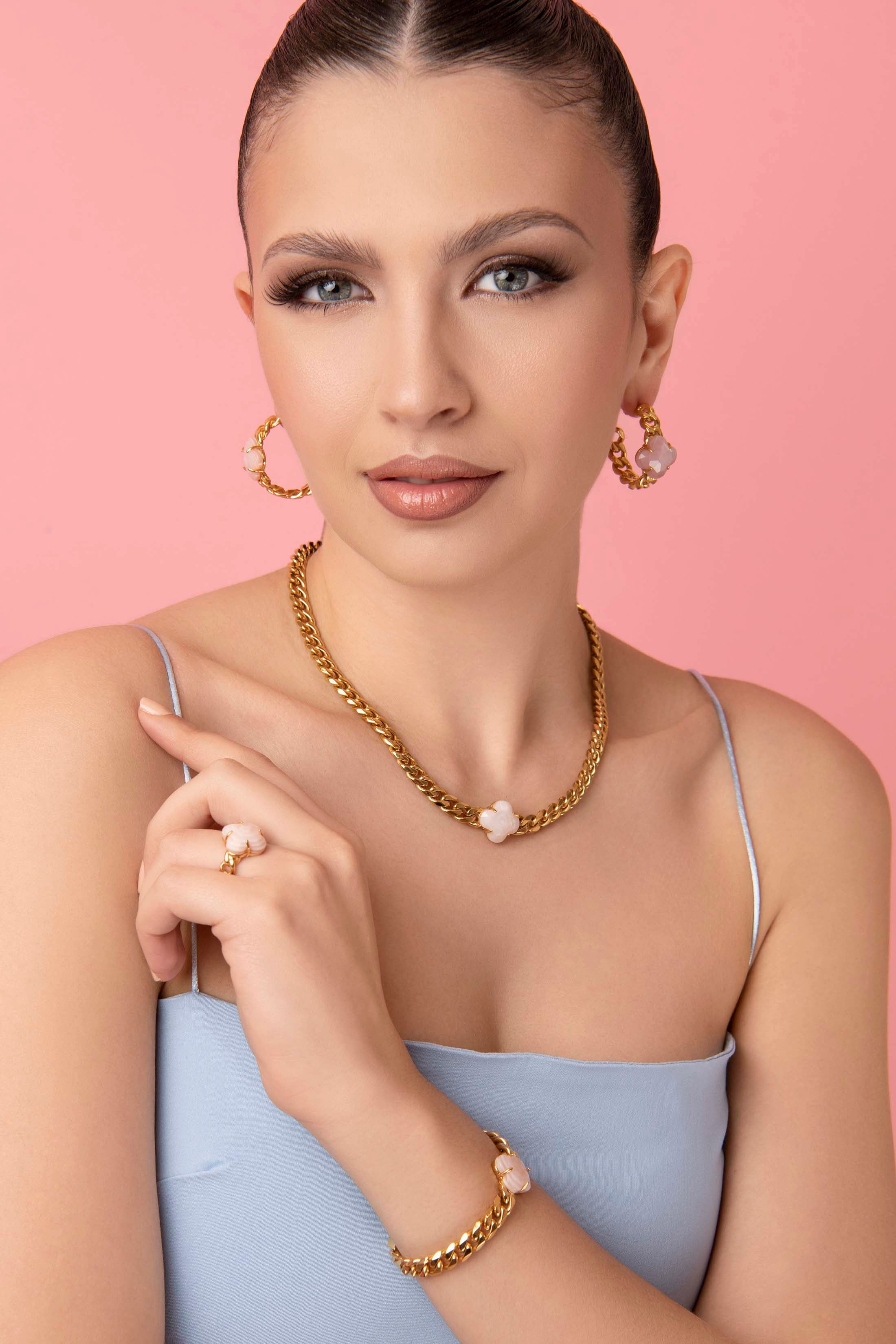 Stone Station Curb Chain Necklace