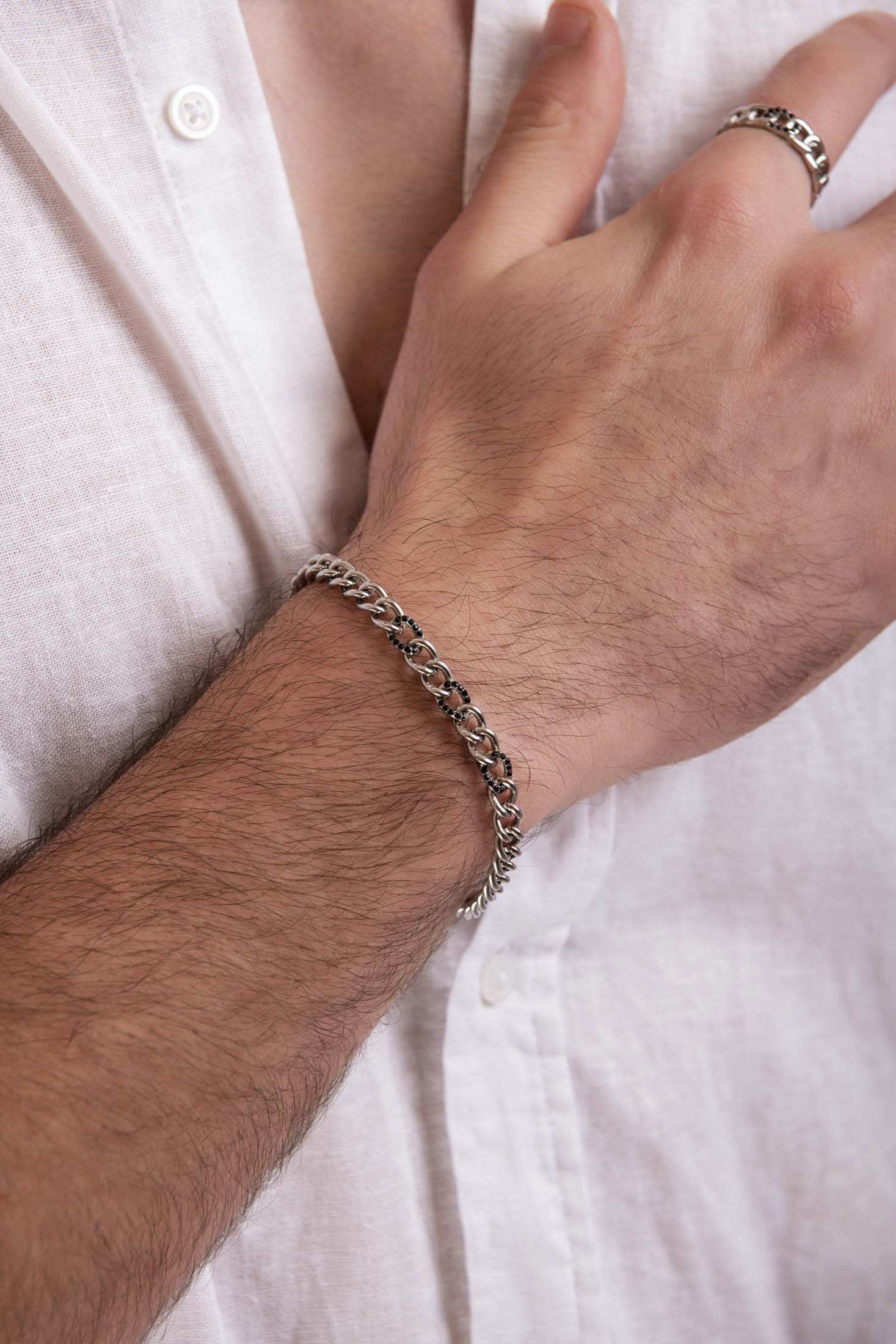 Black Zirconia Curb Chain Bracelet