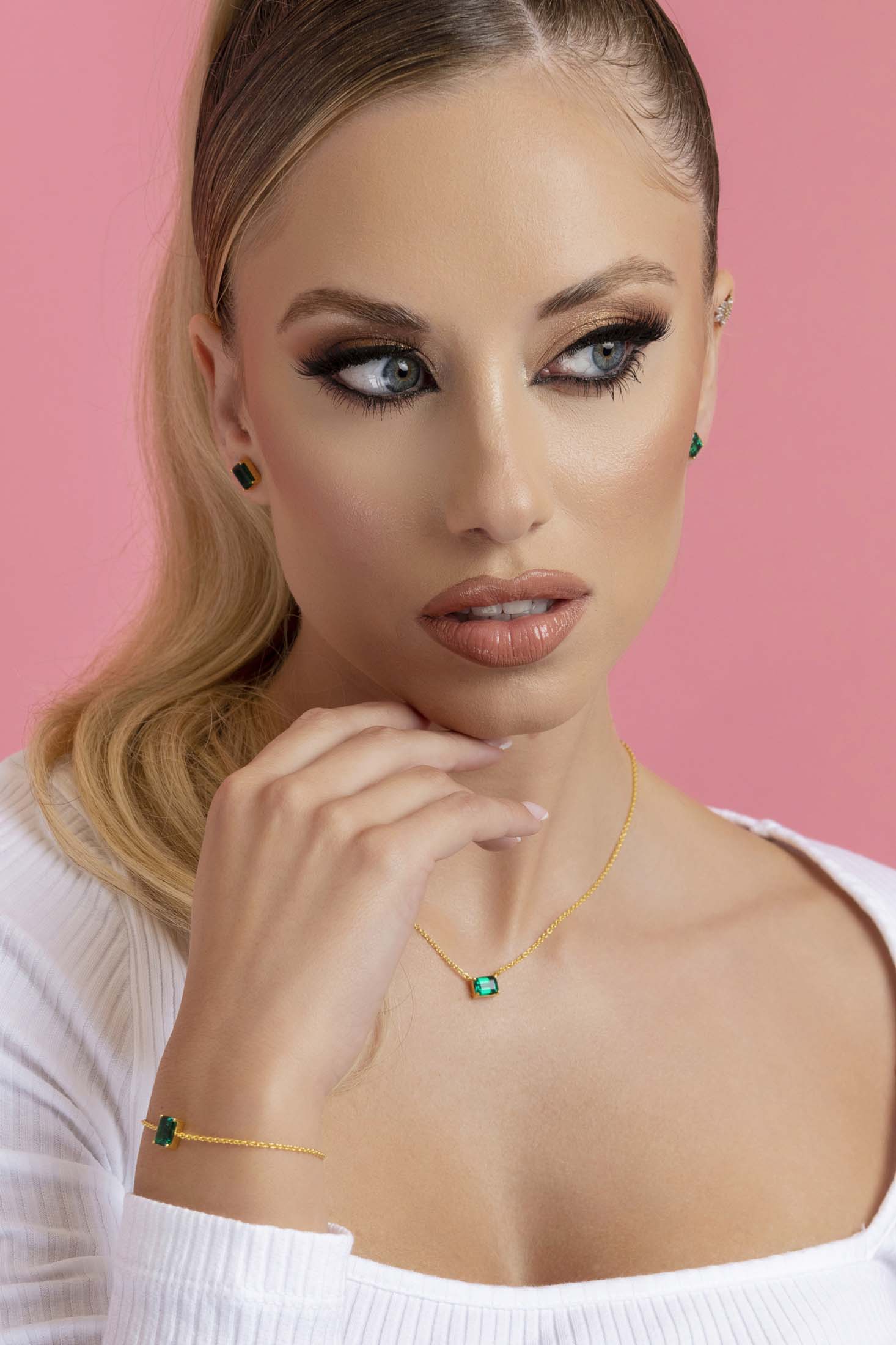 Emerald Stud Earring Set in 18k Gold Vermeil