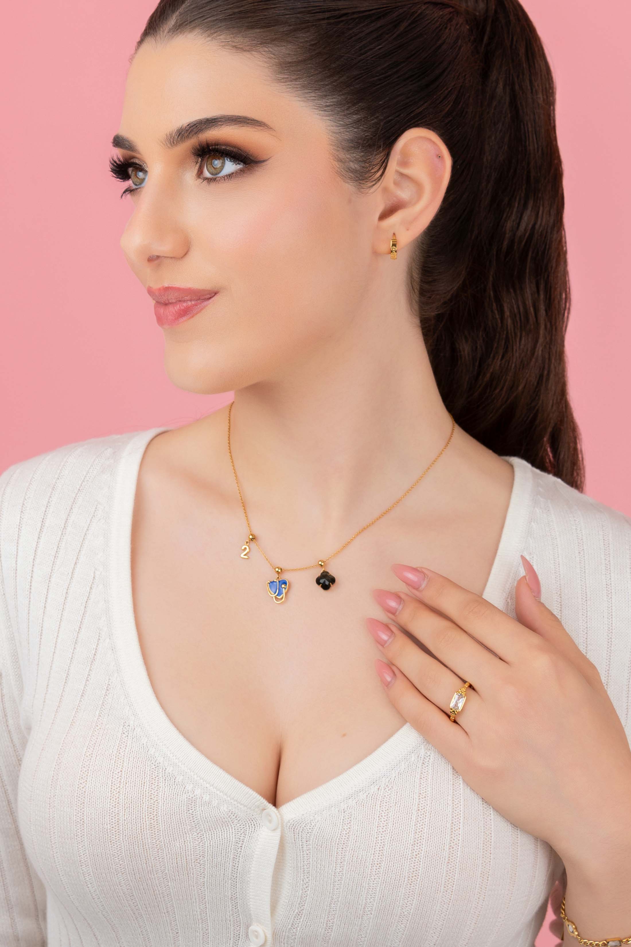 Numbers & Birthstone Toggle Charm Necklace Gift Set