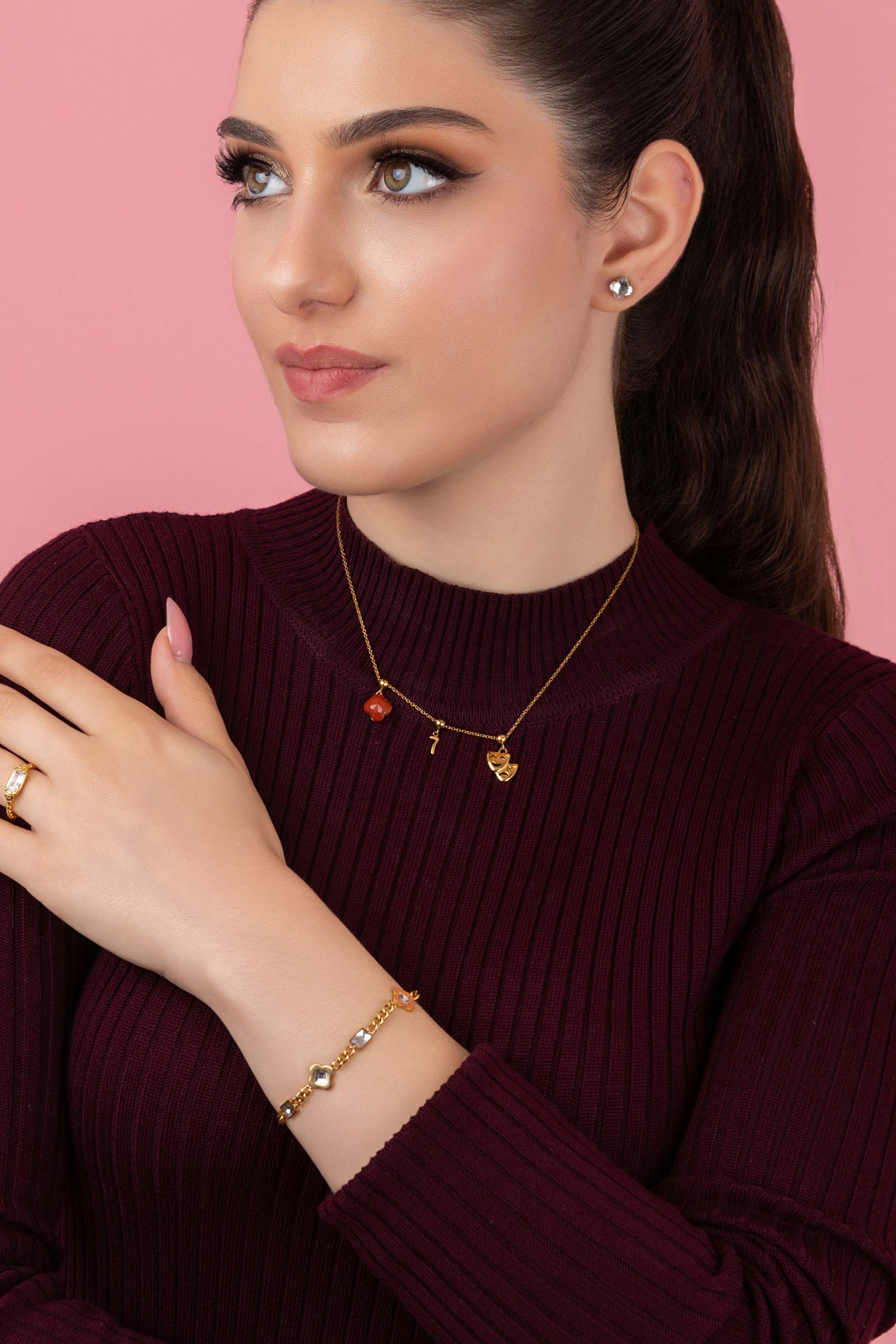 Numbers & Birthstone Toggle Charm Necklace Gift Set