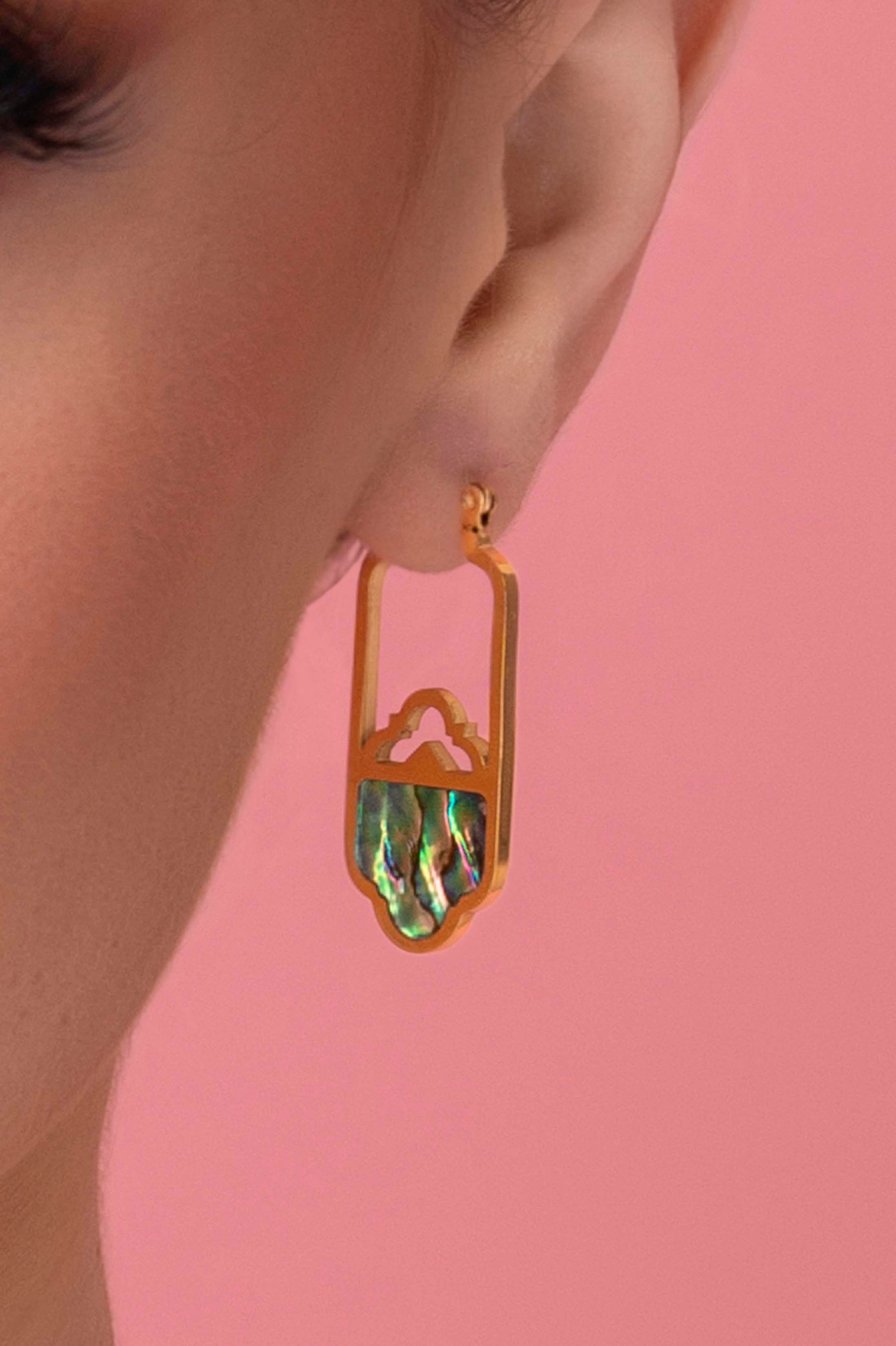 Blue Lagoon Abalone Hollow Hoop Earring Set